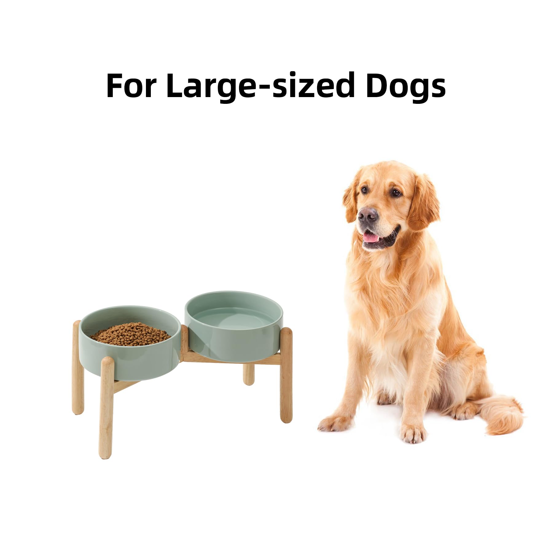 Premium Ceramic Dog Bowls for Large Breed Dogs - 8 Inch Pet Food & Water Dish Set (2 Pack, Light Green) - Durable & Non-Slip for Indoor/Outdoor Use