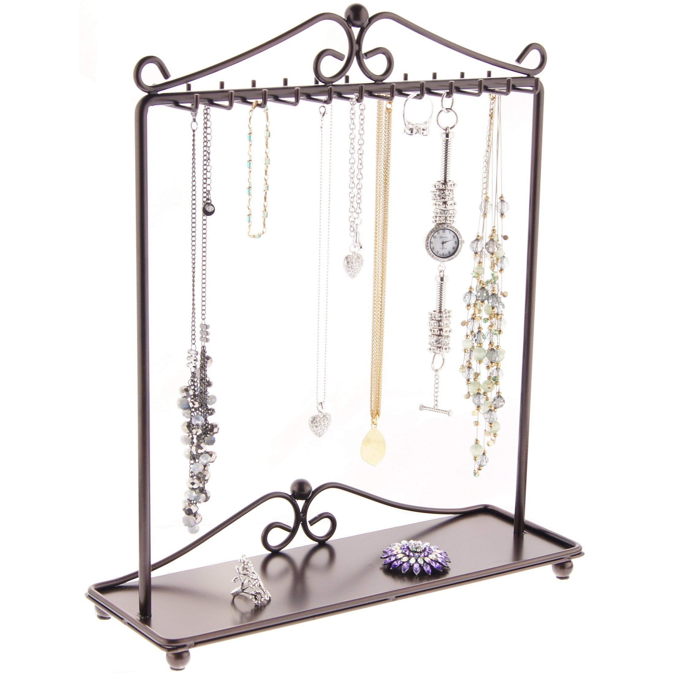 Angelynn's Freestanding Tall Necklace Holder Organizer Rack - Jewelry Tree Display Stand for Long Necklaces & Bracelets in Calla Rubbed Bronze - Perfect for Bedroom, Bathroom & Closet Organization