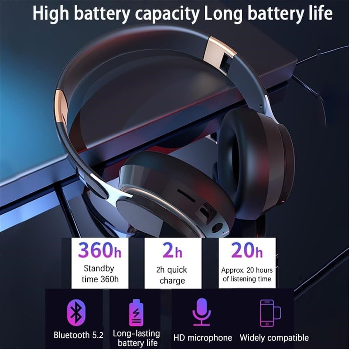 STFMHEZ Wireless Bluetooth Over-Ear Headphones with Noise Cancelling Mic, Foldable Stereo Headset with Deep Bass - Bluetooth 5.2 for Online Classes, Office Work, PC Gaming & Phone Calls | Perfect for Commuting, Travel & Home Entertainment