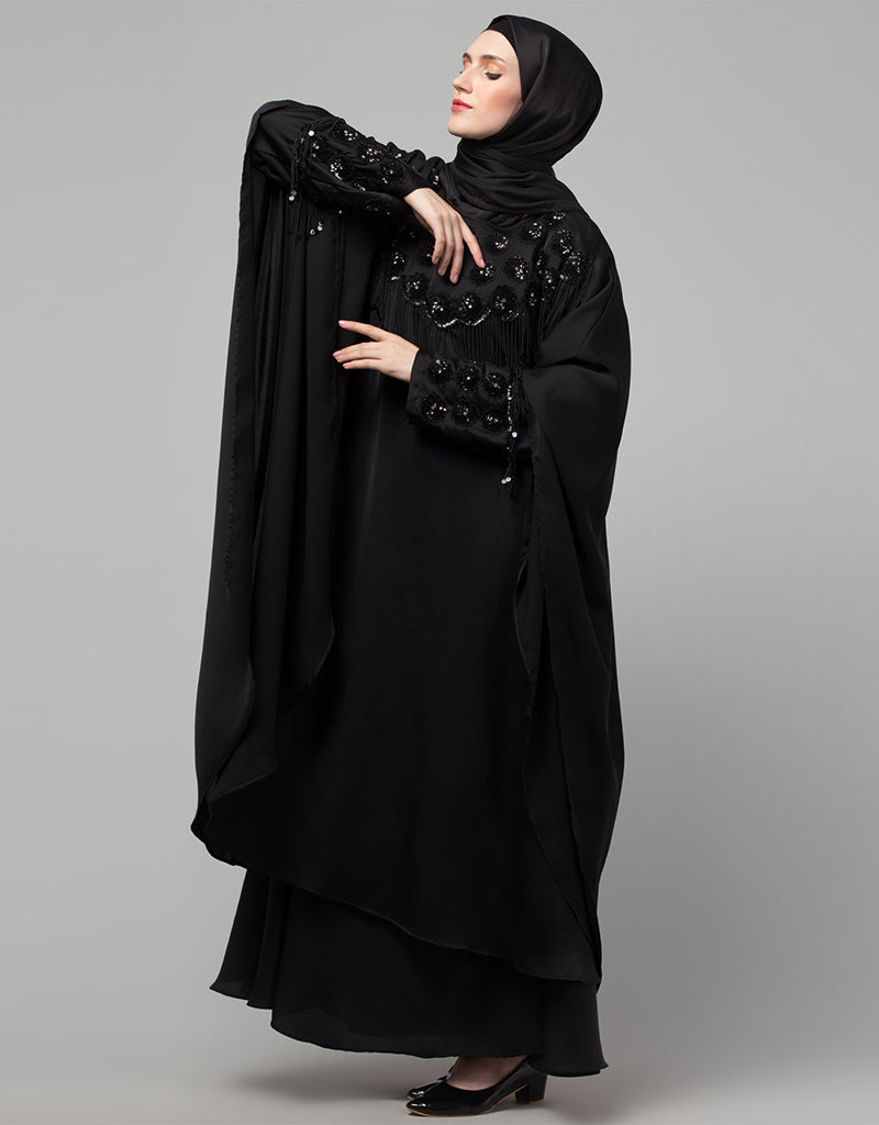 Elegant Black Embroidered Arabic Abaya Dress for Women - Perfect for Prayer, Modest Fashion, and Special Occasions
