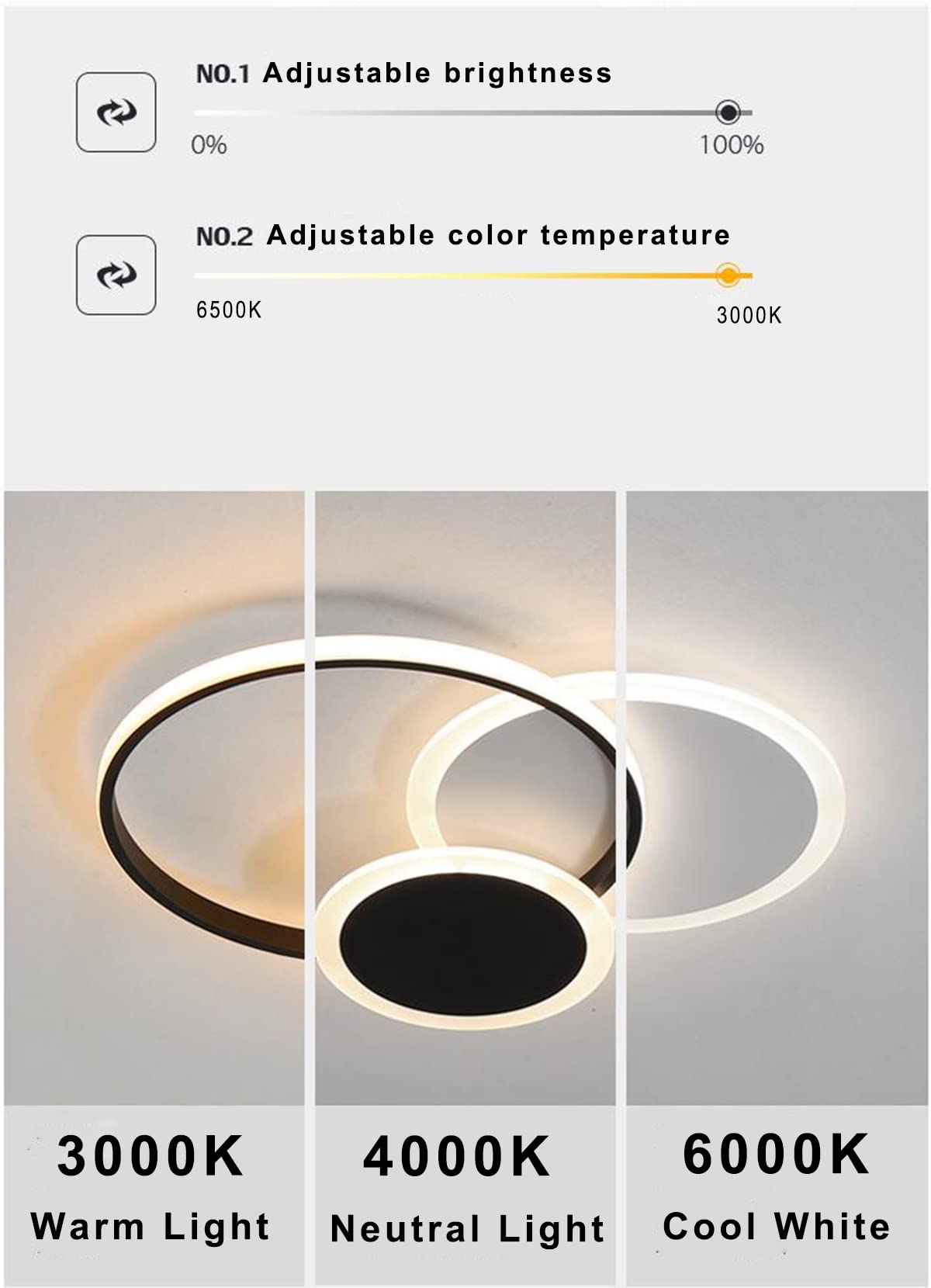 Becailyer Modern LED Ceiling Light Fixture - Dimmable Flush Mount Round Acrylic Chandelier with Remote Control - Perfect for Living Room, Bedroom, Kitchen & Dining Room Lighting - Black