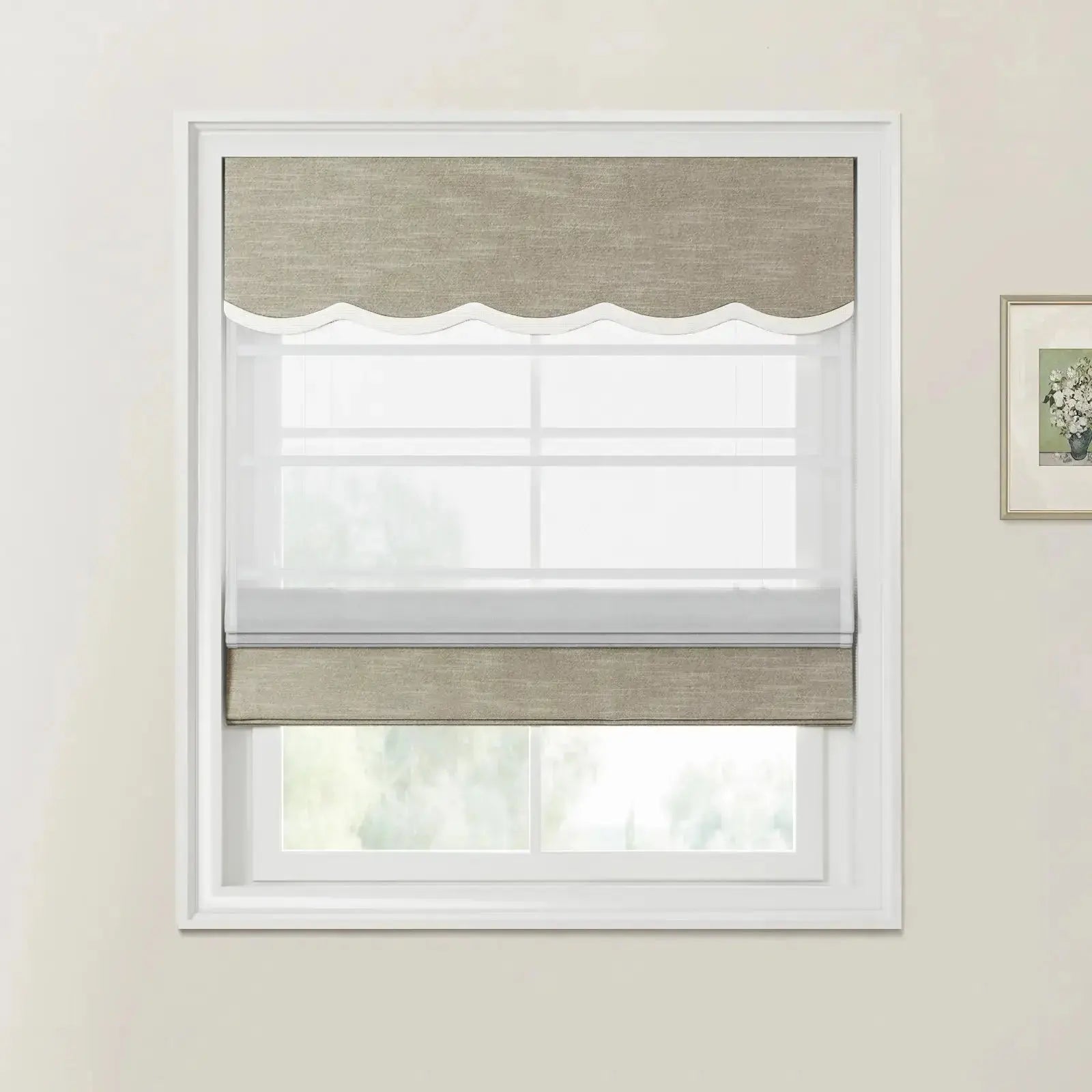 Custom Valanced Day & Night Roman Shade with Cord Lift - Blackout Window Treatment for Bedroom & Living Room