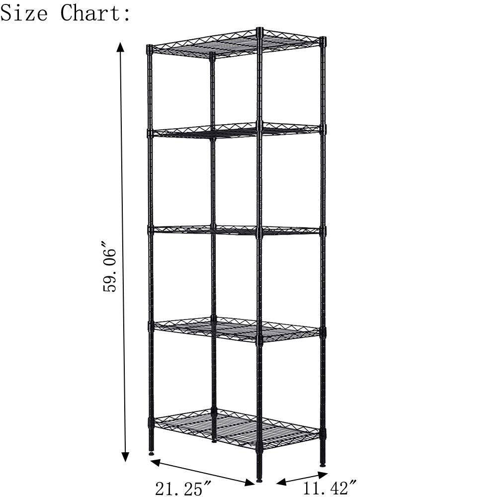 5-Tier Heavy Duty Metal Wire Storage Shelf - Space-Saving Organizer for Kitchen, Pantry, Living Room, Garage & Office - Durable Utility Rack for Home Organization & Storage Solutions