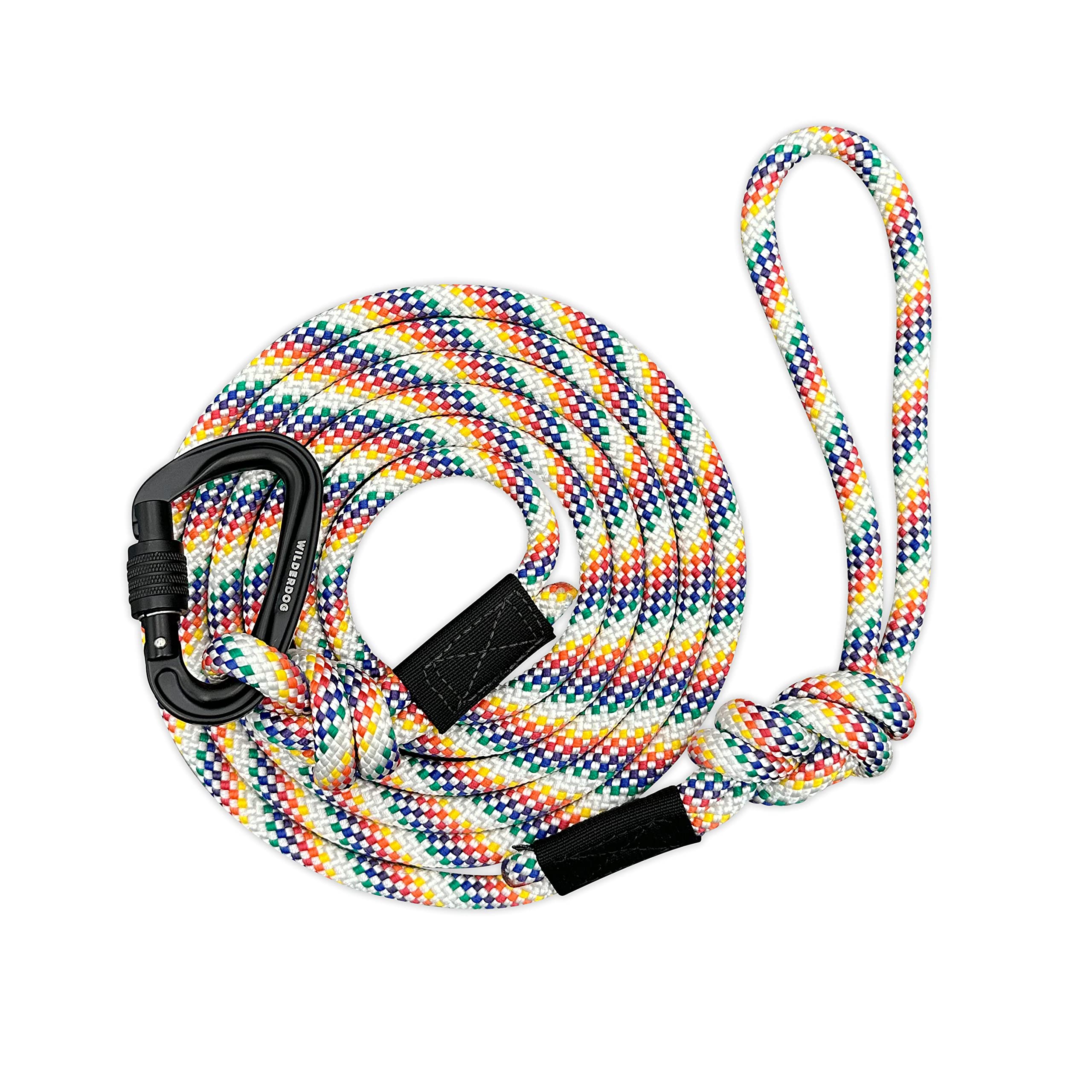 Wilderdog Heavy Duty Carabiner Climbing Rope Dog Leash - 5ft Adjustable Lead for Medium & Large Dogs - Rainbow Reflective Outdoor Walking & Hiking Accessories