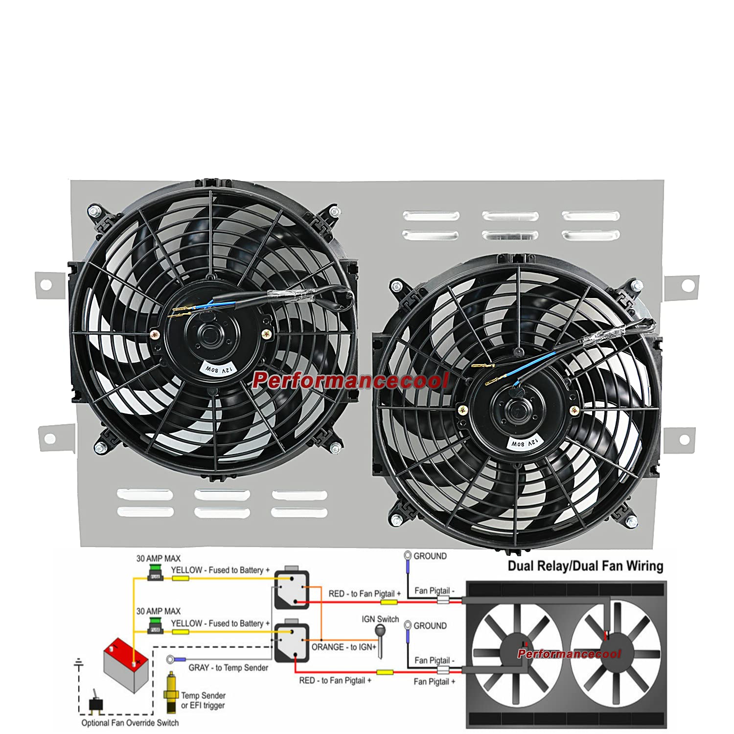ECMRAD 4-Row Aluminum Radiator for 1963-1968 Chevy Impala & 1964-1967 El Camino Chevelle - High Performance Cooling with Shroud Fans & Thermostat Relay Kit - Perfect for Classic Car Restoration & Hot Rod Upgrades