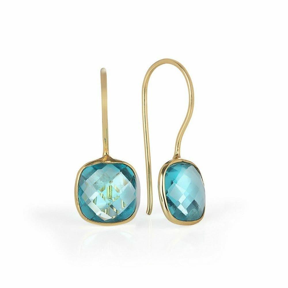 Blue Topaz Earrings for Women - 14K Gold Plated Stud Earrings | Elegant Jewelry Gift for Birthday, Anniversary & Special Occasions