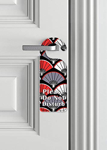 Artistic Do Not Disturb Door Hanger Sign - Red, White & Gray Fan Design for Hotels, Bedrooms & Privacy - Perfect for Home, Office & Travel Use