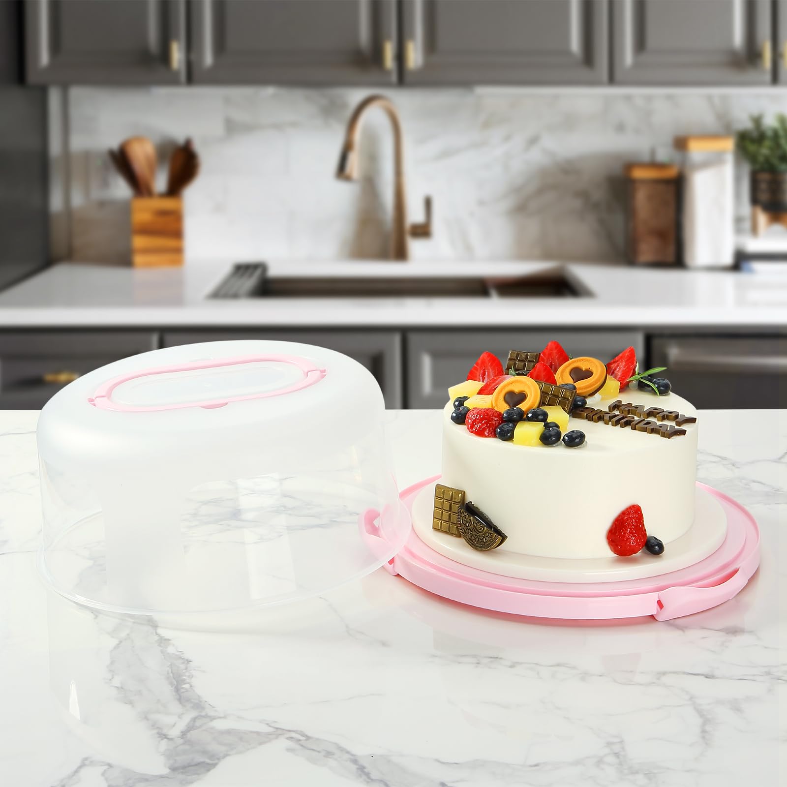 Pink Cake Carrier with Lid & Handle - Cupcake Holder & Turntable for Baking, Transporting & Decorating | Perfect for Birthday Parties, Weddings & Home Baking