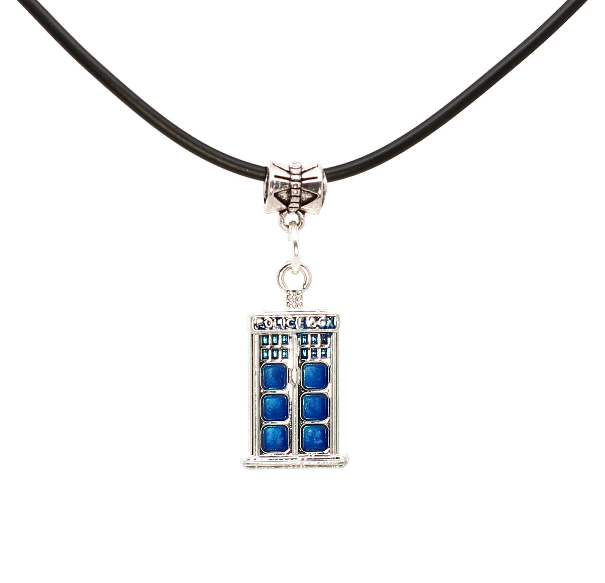 Blue Police Box Pendant Necklace - Genuine Leather Chain - Perfect for Doctor Who Fans & Sci-Fi Cosplay Gifts