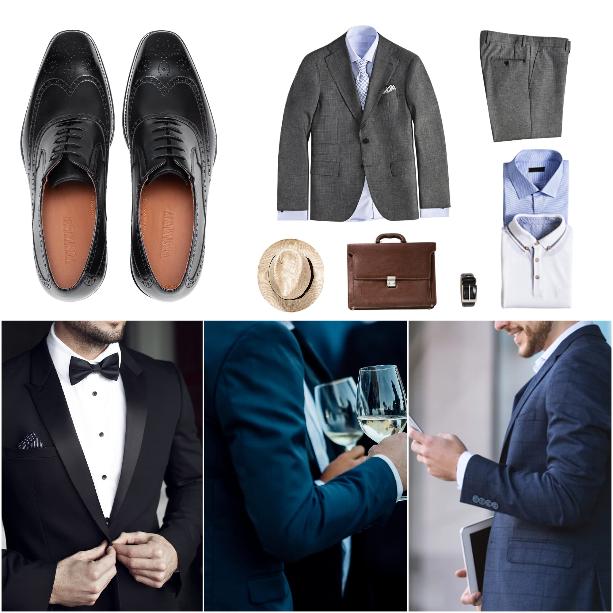 Men's Oxford Dress Shoes - Classic Gatsby Low Heel Leather Brogue Wingtip Formal Shoes for Business, Office & Wedding | Black Leather Shoes for Men | Perfect for Professional Work, Formal Events & Special Occasions