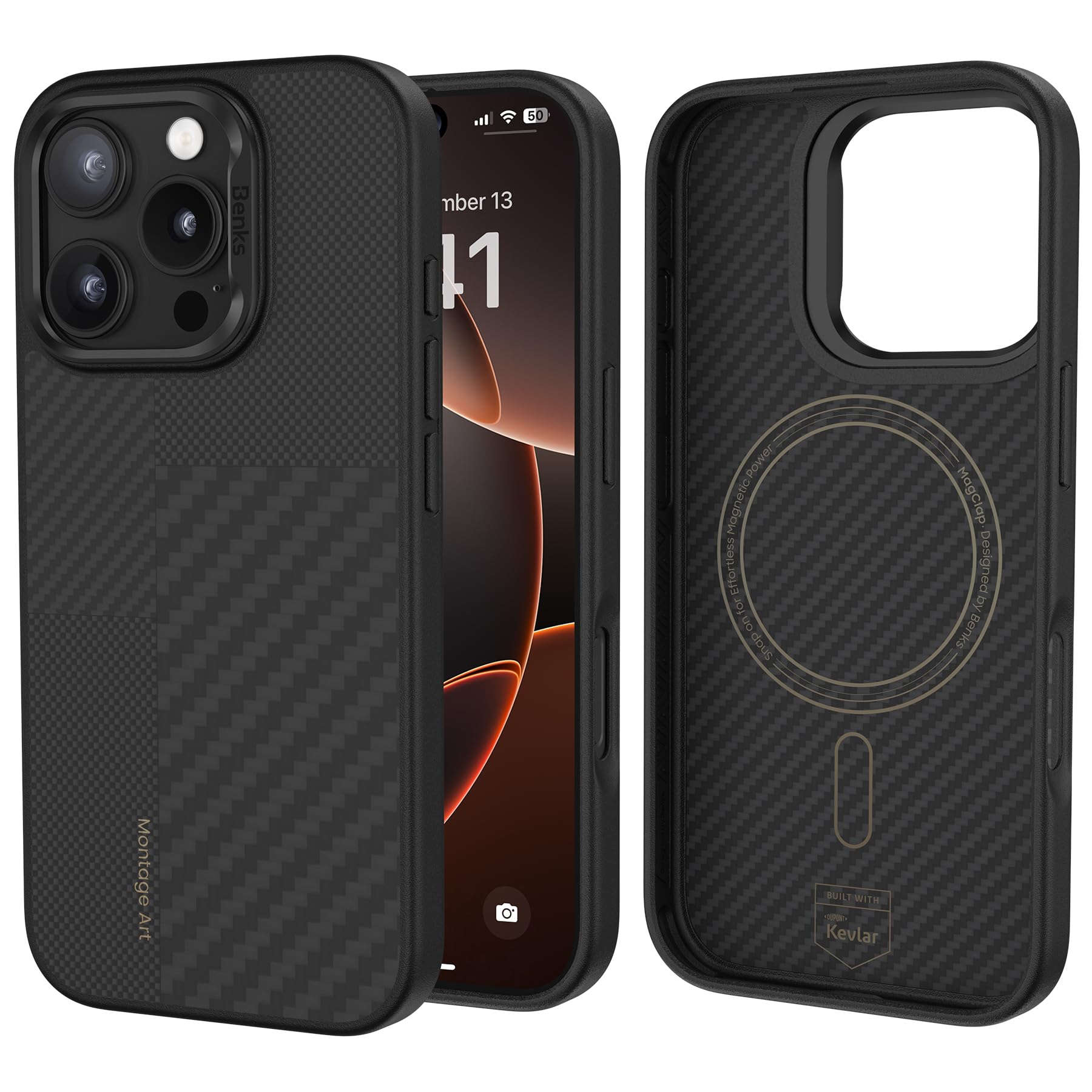 BENKS Montage ArmorPro Kevlar iPhone 16 Pro Max Case - 600D & 1500D Aramid Fiber, Military Grade Shockproof Protection, Magsafe Compatible - Perfect for Outdoor Adventures, Travel & Extreme Sports