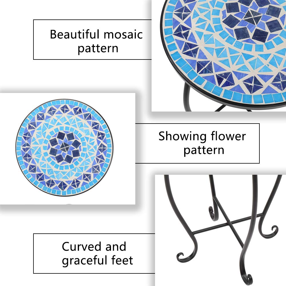 Mosaic Side Table - Outdoor Metal Steel Patio Accent End Table for Garden, Yard, Balcony & Office - Weather Resistant Decorative Table with Mosaic Flower Design - Perfect for Outdoor Entertaining, Poolside Lounging & Home Decor