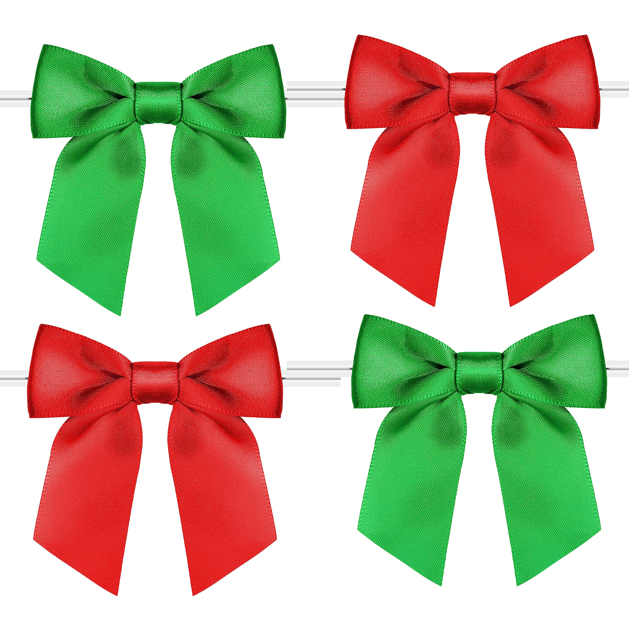 120 Pack Christmas Red & Green Satin Ribbon Bows - 3 Inch Twist Tie Bows for Gift Wrapping, Treat Bags, Package Decorations (Perfect for Christmas, St. Patrick's Day & Craft Projects)