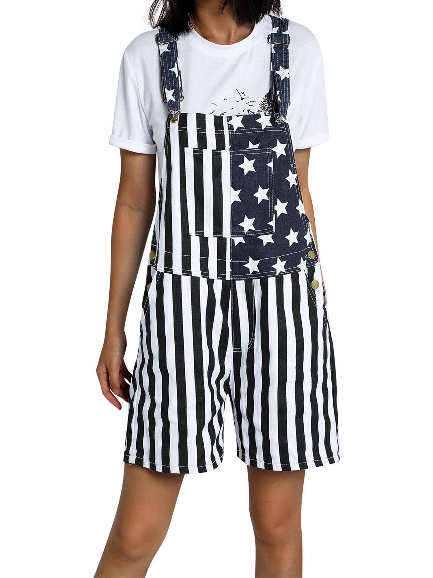 American Flag Denim Overalls - Adjustable Bib Shorts & Romper Jumpsuit for Men & Women | Casual Workwear, Summer Outfit, Patriotic Style | Perfect for 4th of July, BBQ Parties, Outdoor Festivals & Workout
