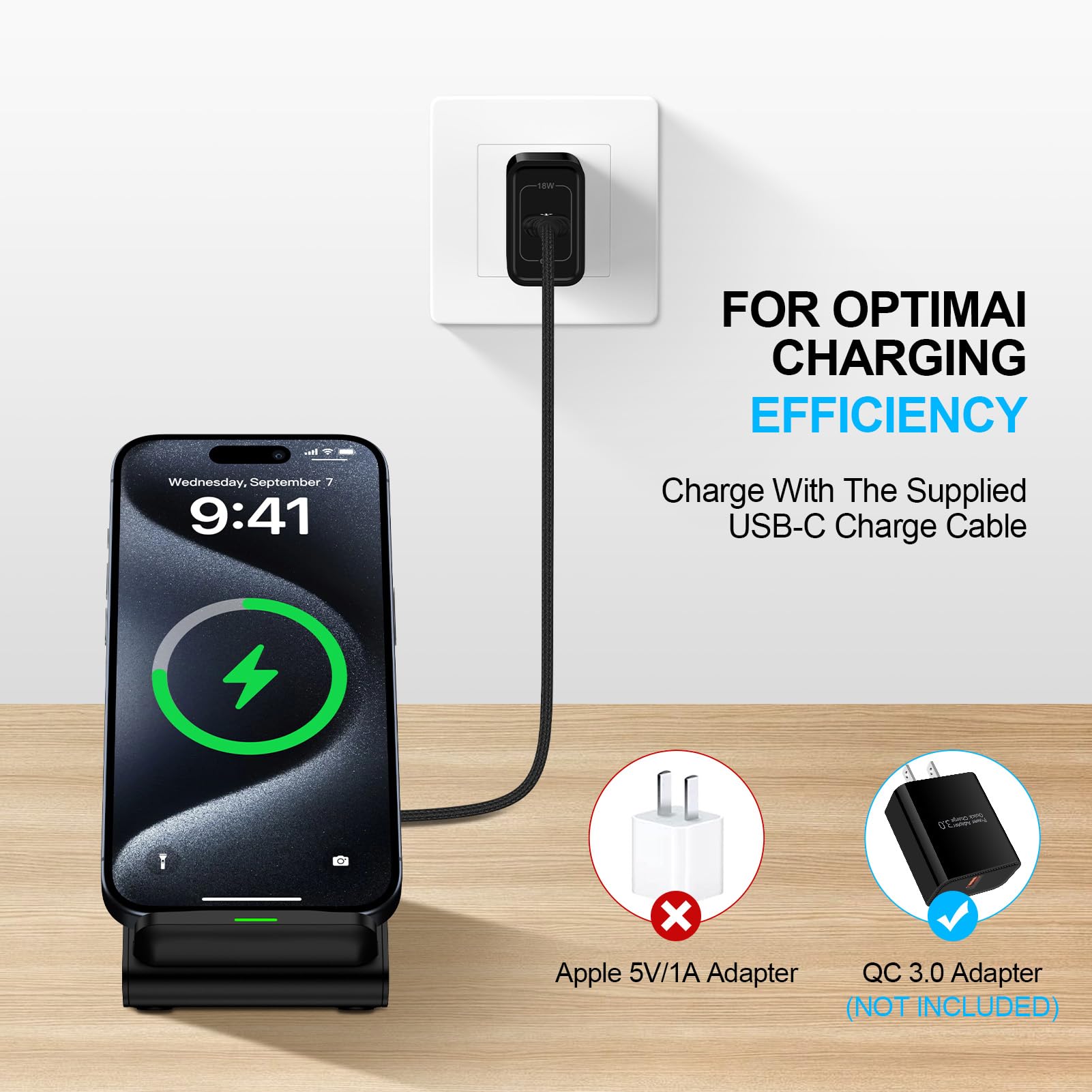Samsung Fast Wireless Charging Stand - Qi-Certified 15W Charger for Samsung Galaxy S25/S24 Ultra/S24+/S24/S23 FE/S22/S21/S20/S10/S9/S8, iPhone 15 Pro Max/14/13/12, Pixel 8/7 - Perfect for Bedside, Office & Travel Charging