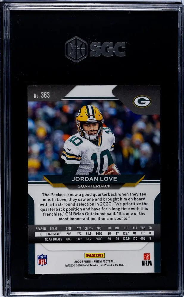 2020 Panini Prizm Football Jordan Love Rookie Card - RC Base Prizm SGC 10 Gem Mint - Perfect for NFL Collectors & Sports Memorabilia Enthusiasts