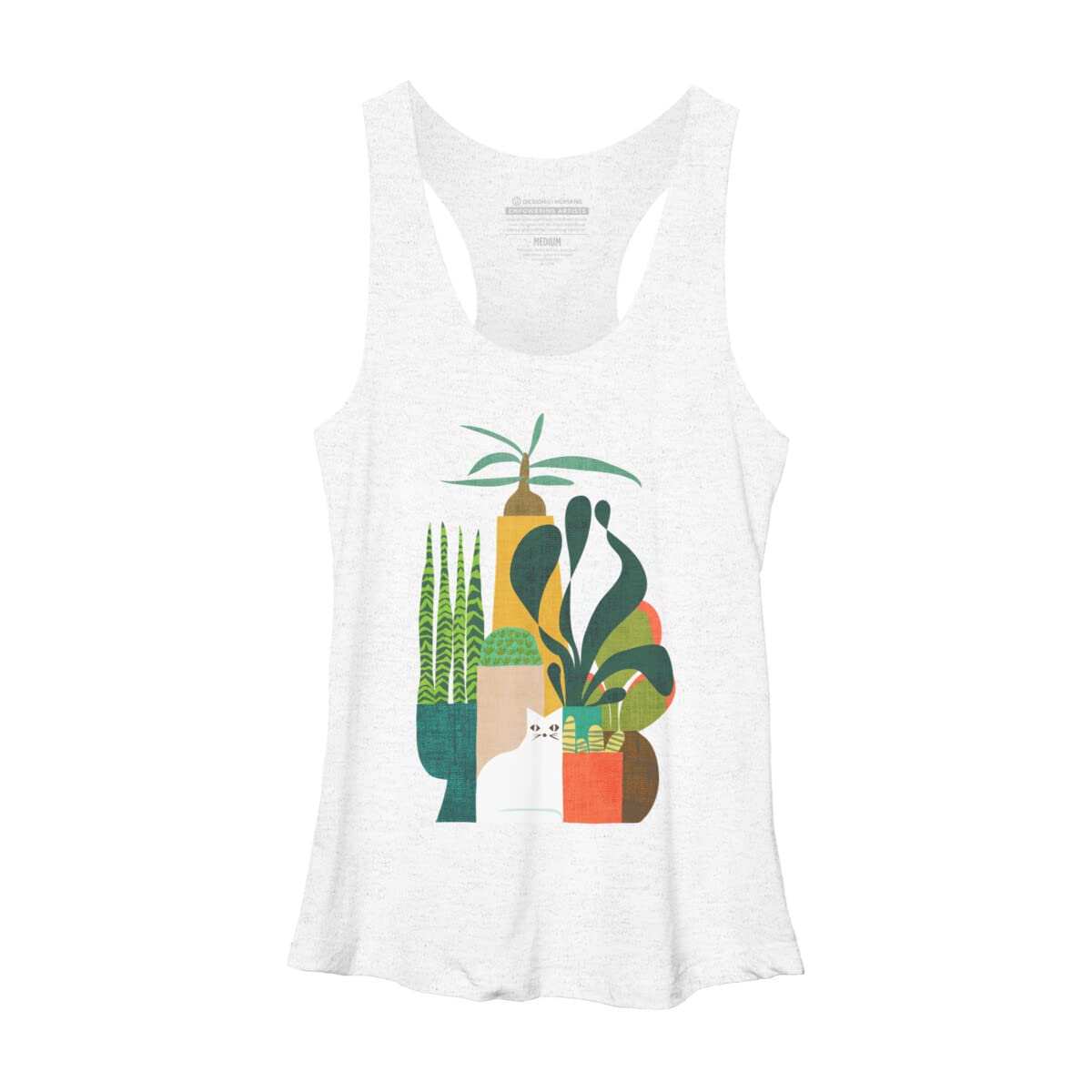 Design By Humans Women's Cat and Plants Racerback Tank Top - Soft Breathable Workout Shirt for Yoga, Running & Casual Wear