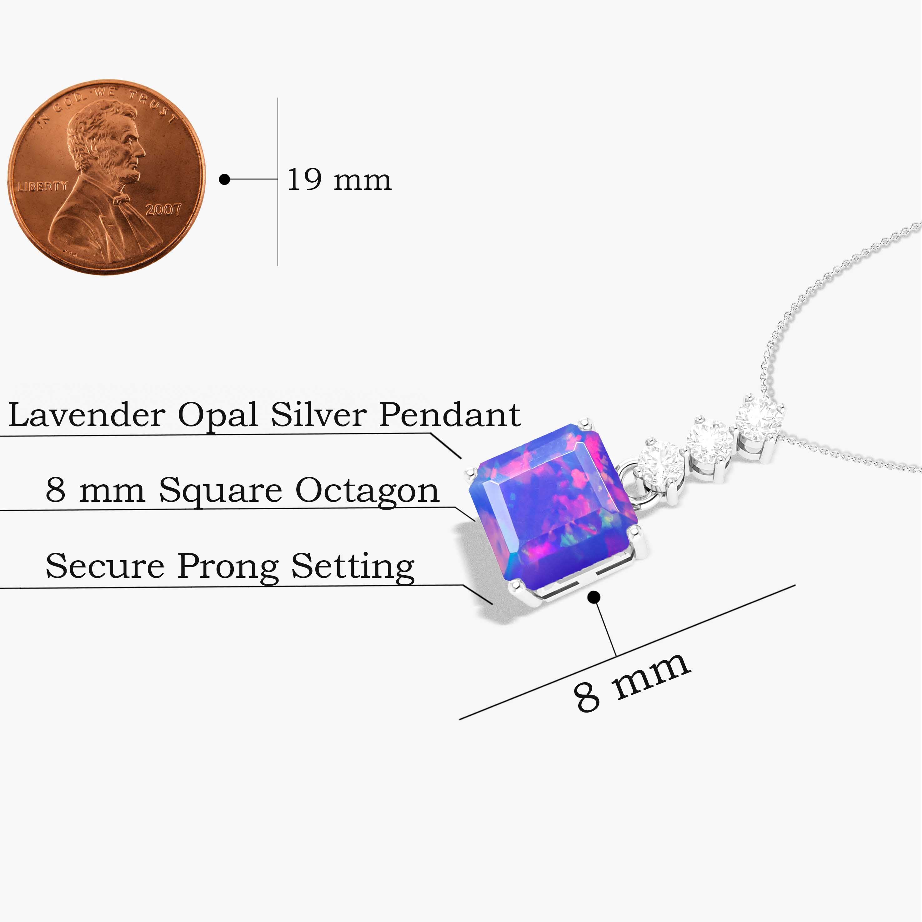 Multifire Lavender Opal Octagon Gemstone Pendant Necklace - Elegant Healing Crystal Jewelry for Women, Gift for Her, Meditation & Spiritual Wear