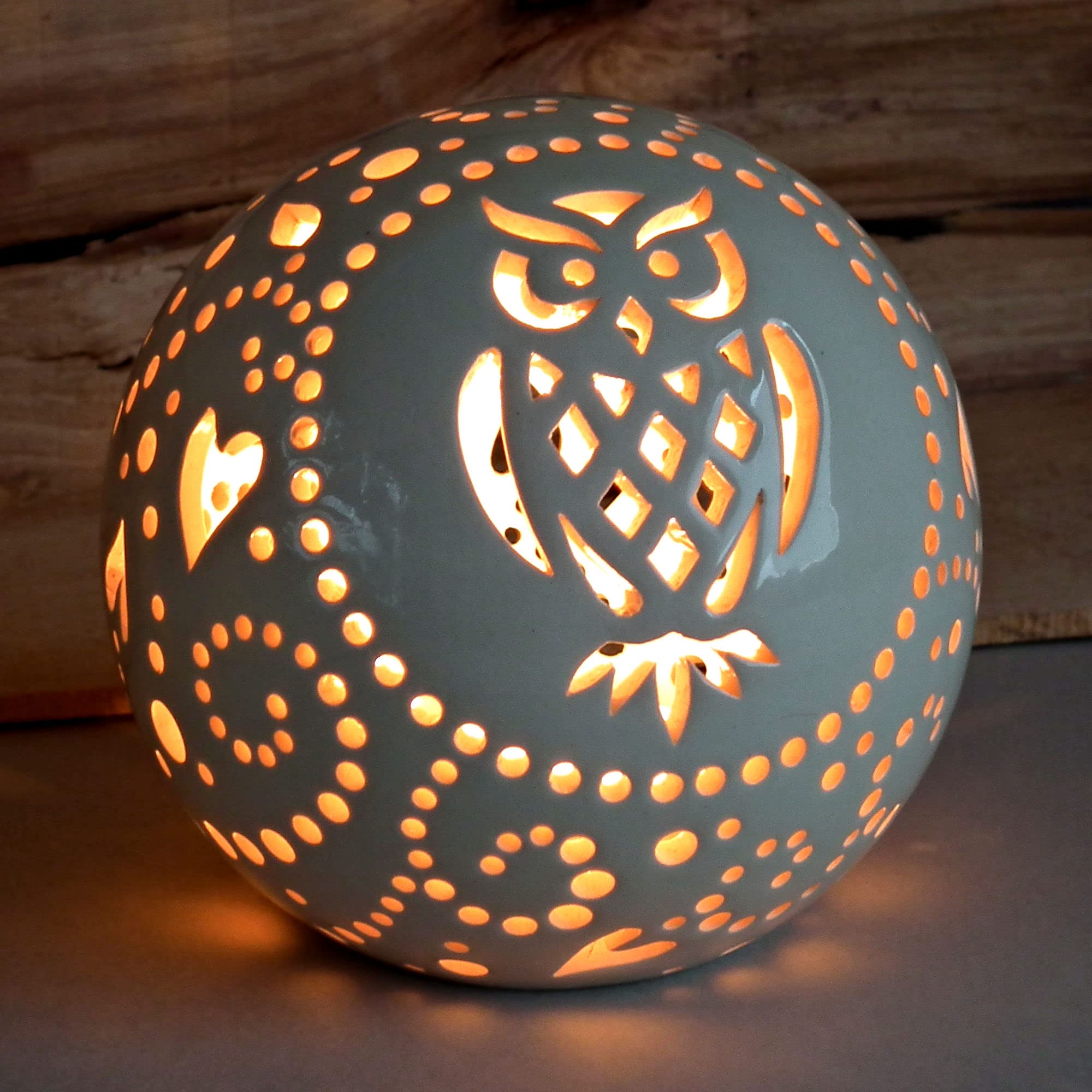 Handmade Owl Ceramic Lantern - Decorative Pottery Candle Holder with Bird Ornament, Night Light Lamp for Home Decor | Perfect for Bedroom, Living Room & Garden Parties