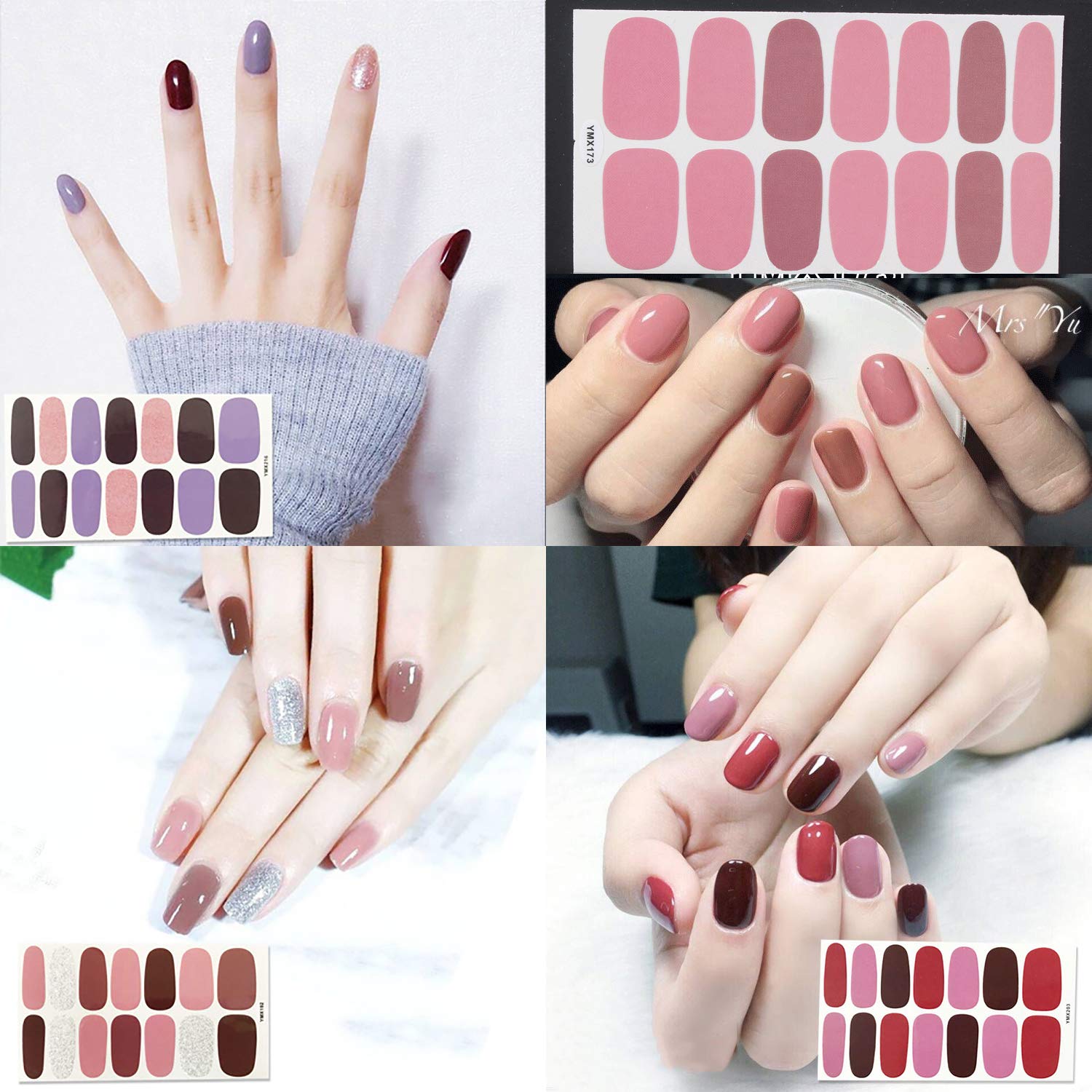 WOKOTO 20 Sheets Solid Color Nail Polish Wraps - Self-Adhesive Nail Decals & 1 Nail File - Full Cover Strips for DIY Manicure at Home, Salon, Parties & Special Occasions