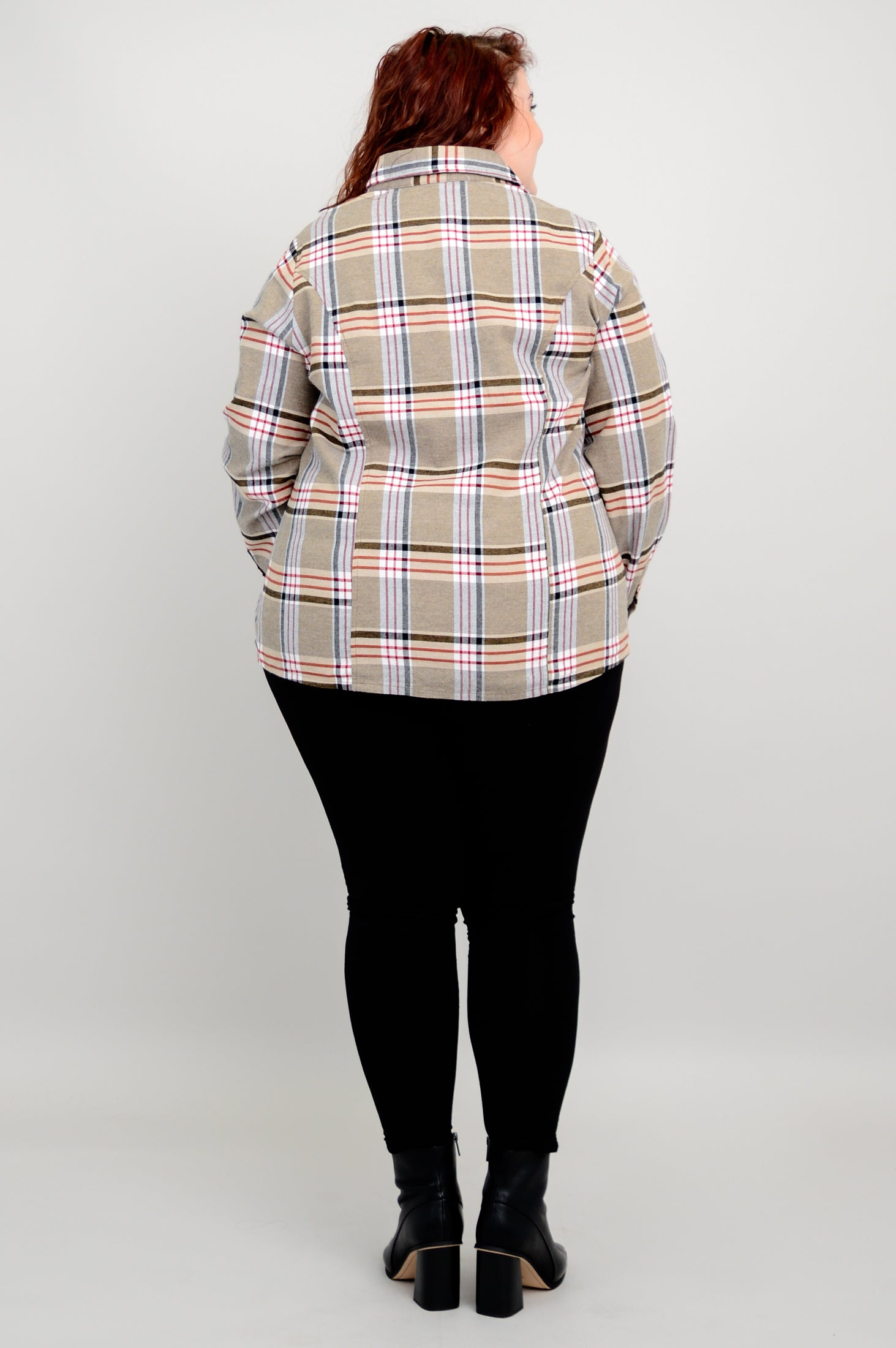 Alexis Top - Taupe Plaid Cotton Flannel Shirt for Women | Cozy Fall & Winter Layering Essential