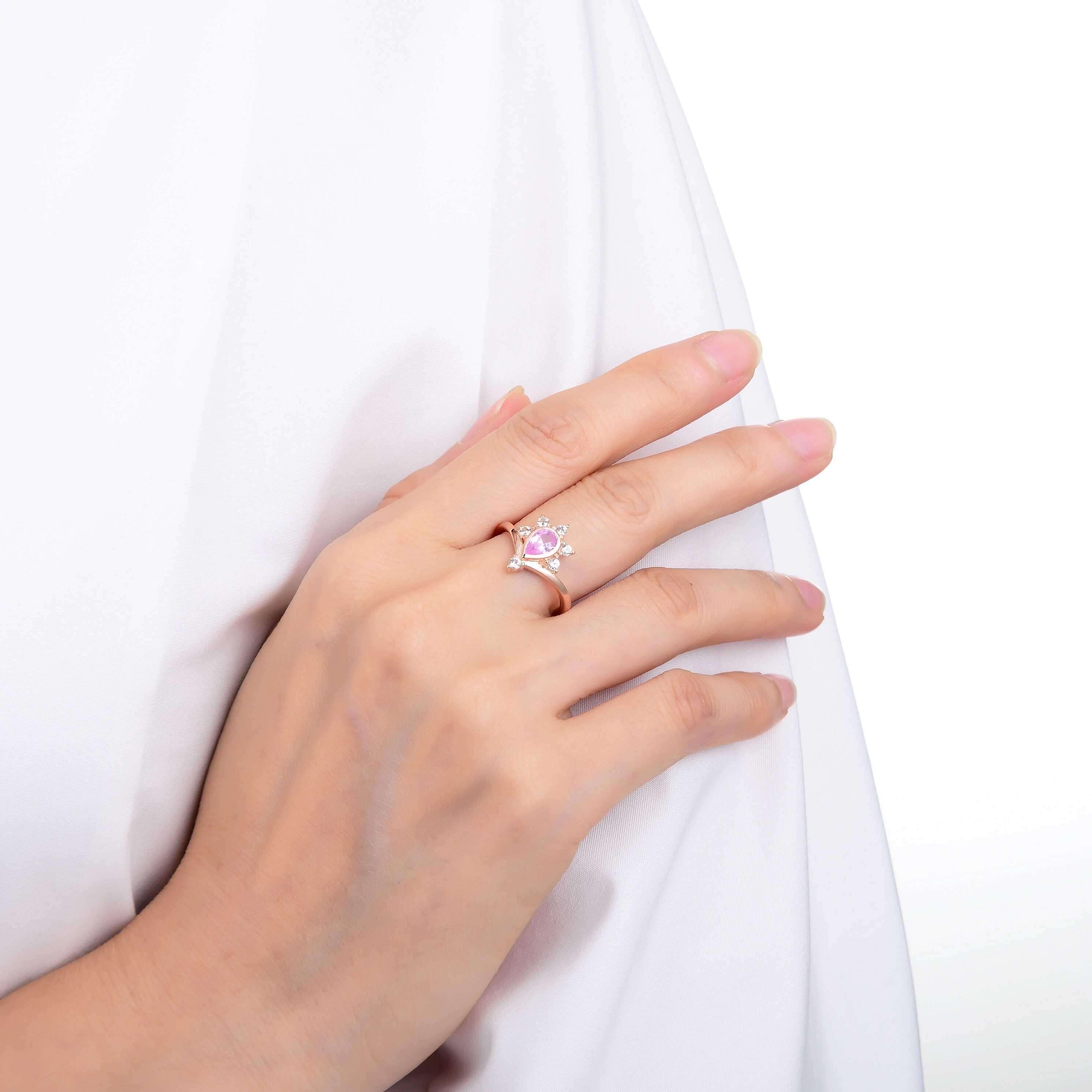 Pink Sapphire Teardrop Ring - 14K Gold Gemstone Jewelry for Women | Elegant Gift for Anniversary, Engagement & Special Occasions
