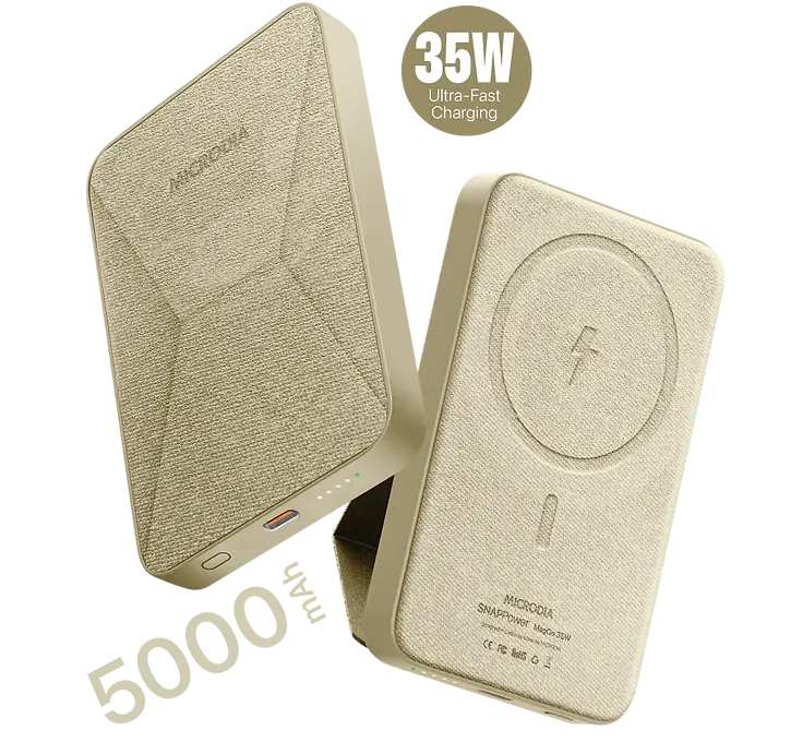 MICRODIA SNAPPower™ MagGo 35W Magnetic Wireless Power Bank - 5000mAh Portable Charger with 15W Fast Wireless Charging & 20W USB-C PD - Perfect for iPhone, Android, Travel, and On-the-Go Charging