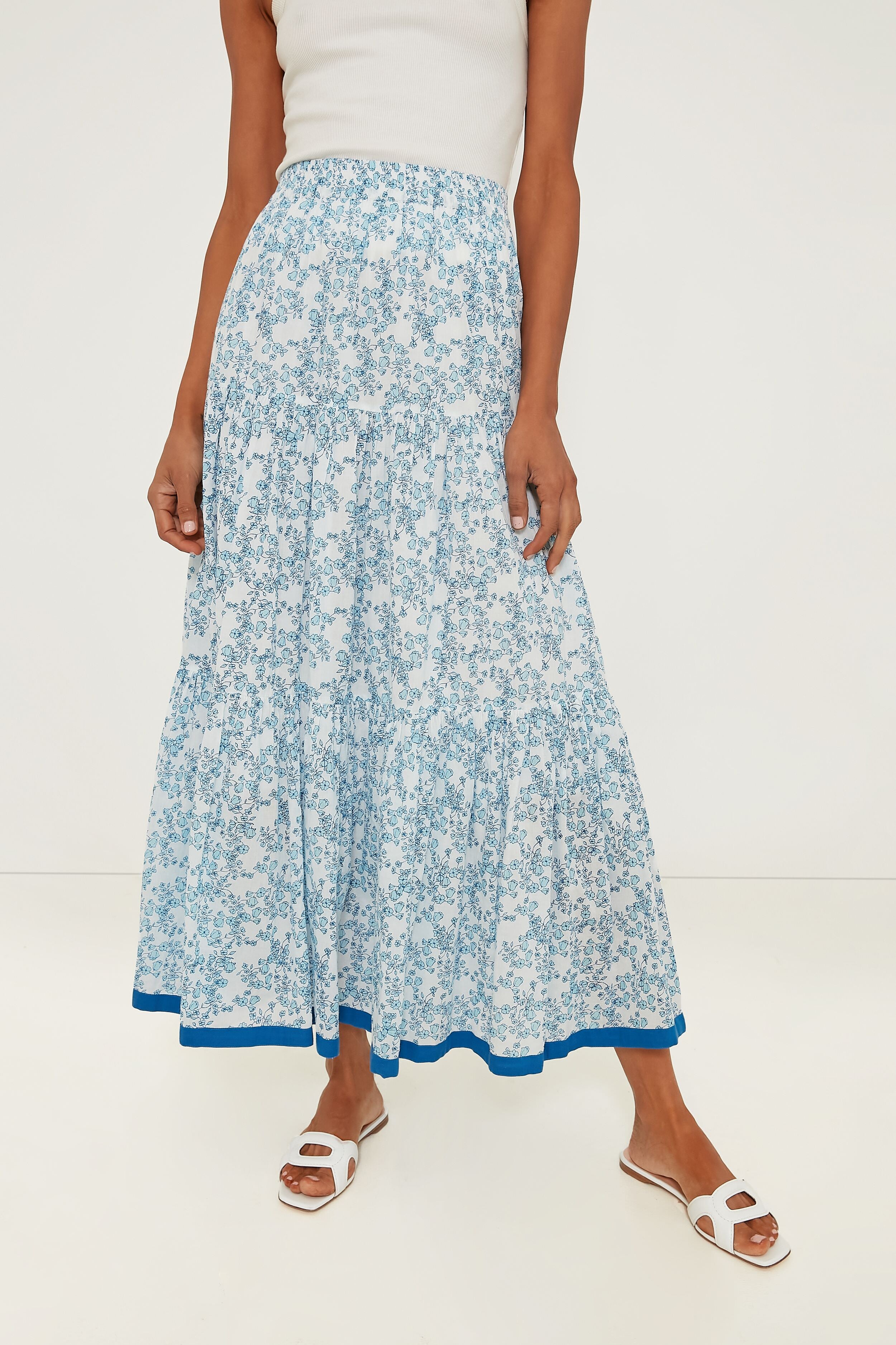 Blue Lucrecia Frilly Maxi Skirt for Women - Elegant Flowy Long Skirt with Ruffles | Perfect for Beach, Vacation, and Summer Outfits