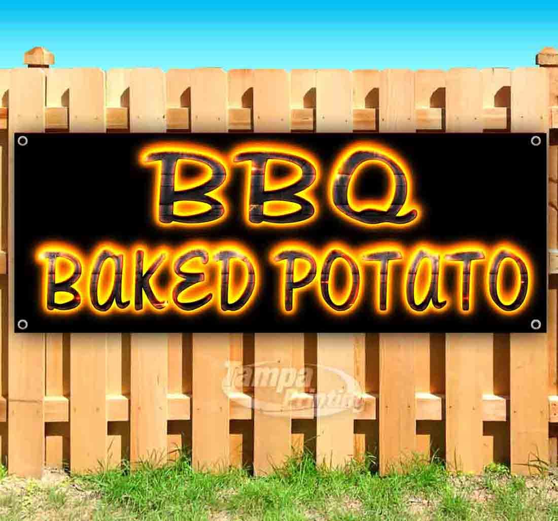 13 oz Heavy-Duty Vinyl BBQ Baked Potato Banner - Single-Sided with Metal Grommets | Durable Non-Fabric Sign for Outdoor Events, Restaurants & Tailgating Parties