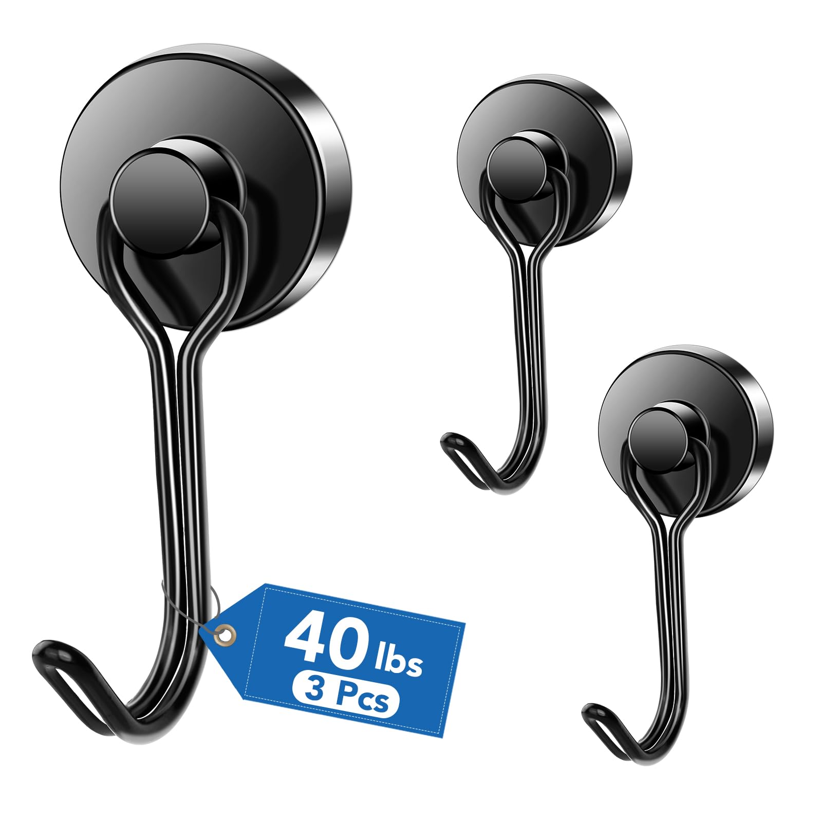 LOVIMAG Magnetic Hooks 3-Pack - Heavy Duty for Garage, Fridge & Travel