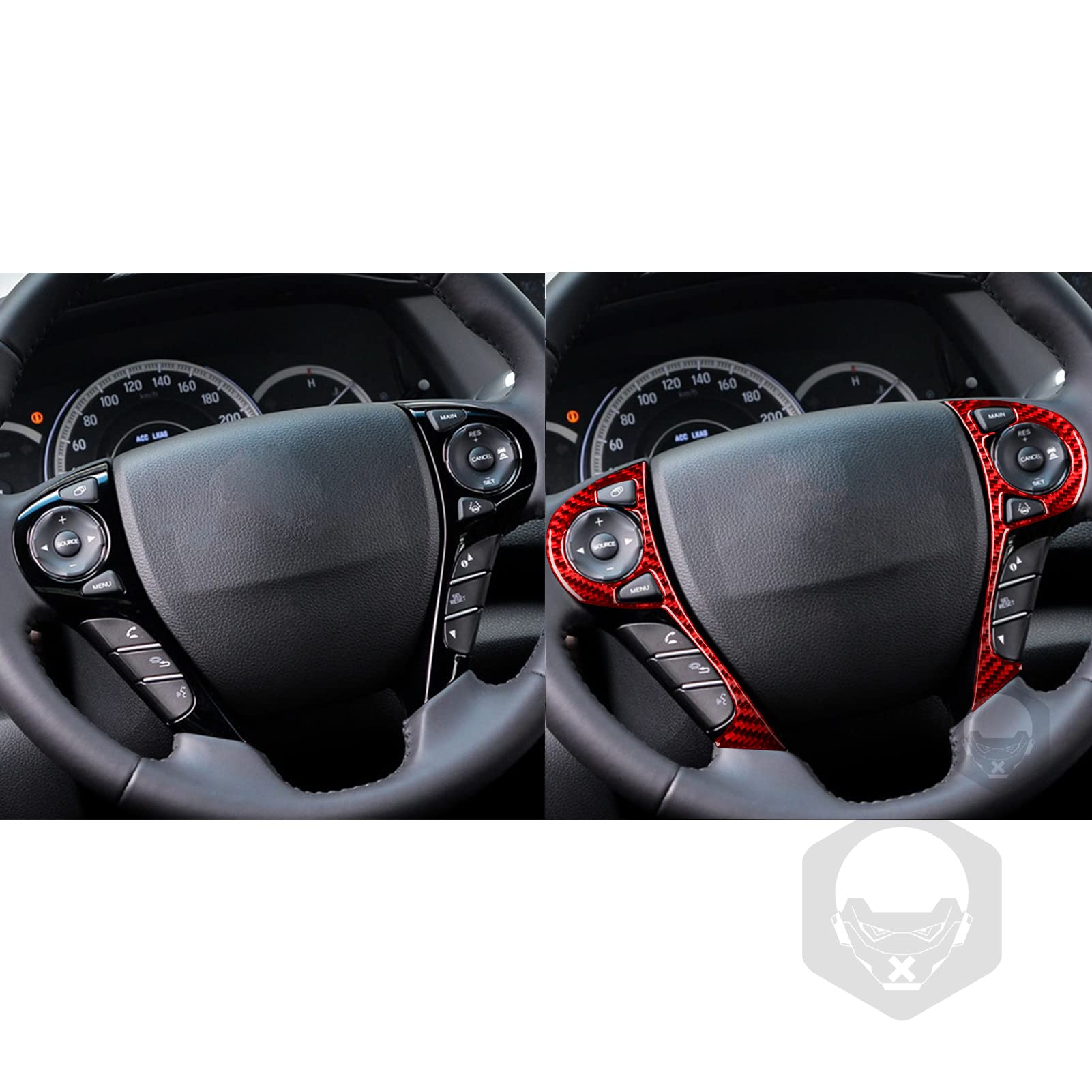 Premium Real Carbon Fiber Steering Wheel Button Cover Trim - Compatible with Honda Accord 2013-2017 Models - Interior Car Accessories (Red) - Enhance Driving Comfort & Style for Daily Commute & Road Trips