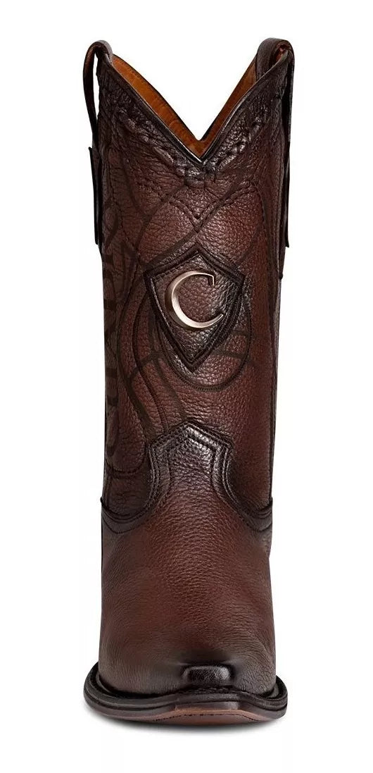 1B1NVE Men's Cowboy Boots - Genuine Deer Leather Chestnut Dress Boots for Western Style, Riding & Outdoor Adventures