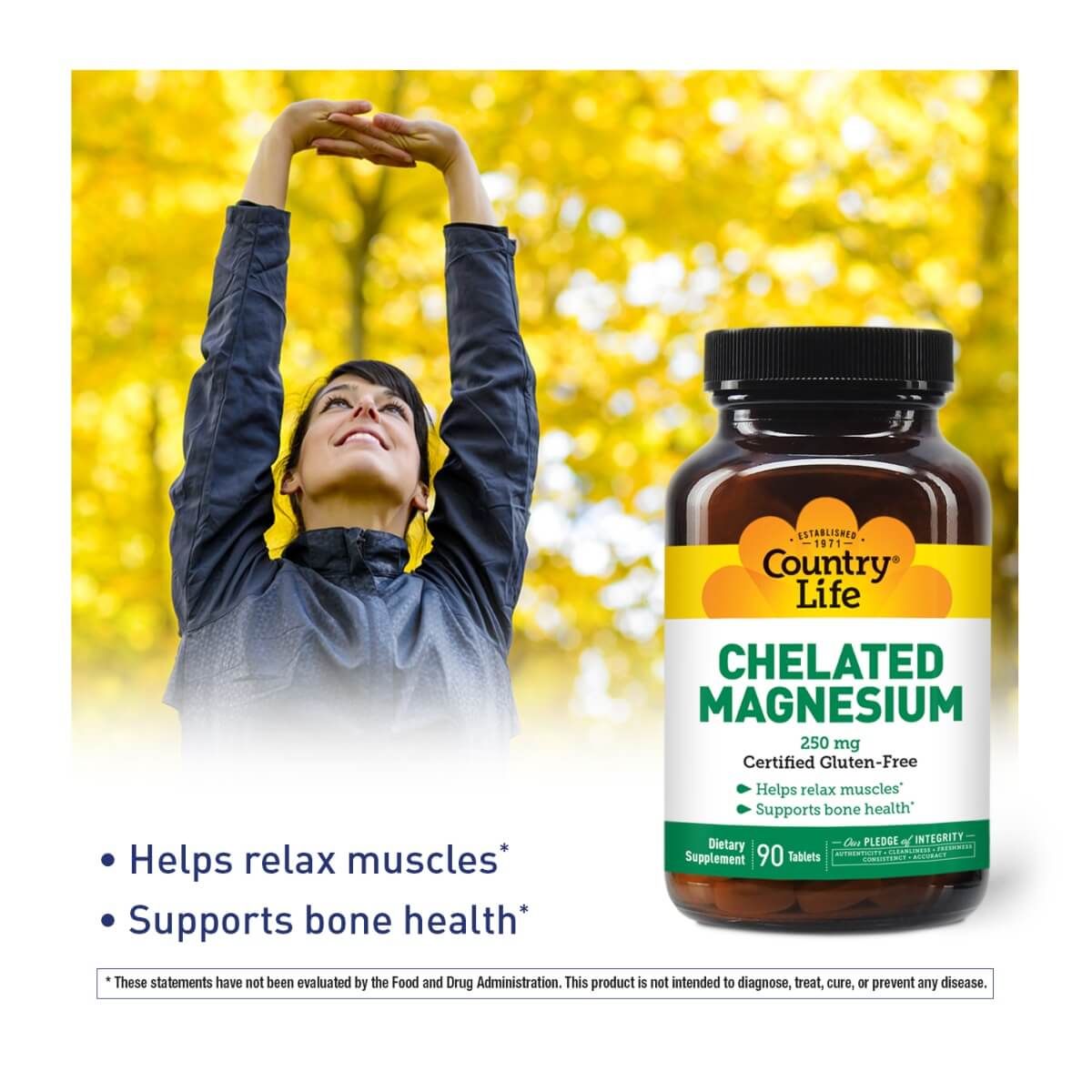 Country Life Chelated Magnesium 250mg - 180 Tablets for Muscle Relaxation, Stress Relief & Better Sleep | High Absorption Magnesium Supplement for Adults