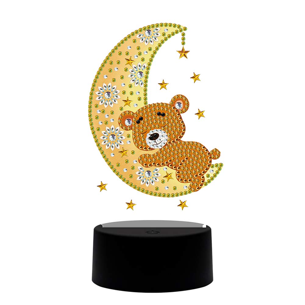 DIY Diamond Painting LED Light Moon Bear Embroidery Night Lamp - Home Decor Gift for Kids & Adults - Perfect for Bedroom, Nursery, Living Room Night Light & Wall Art Decoration