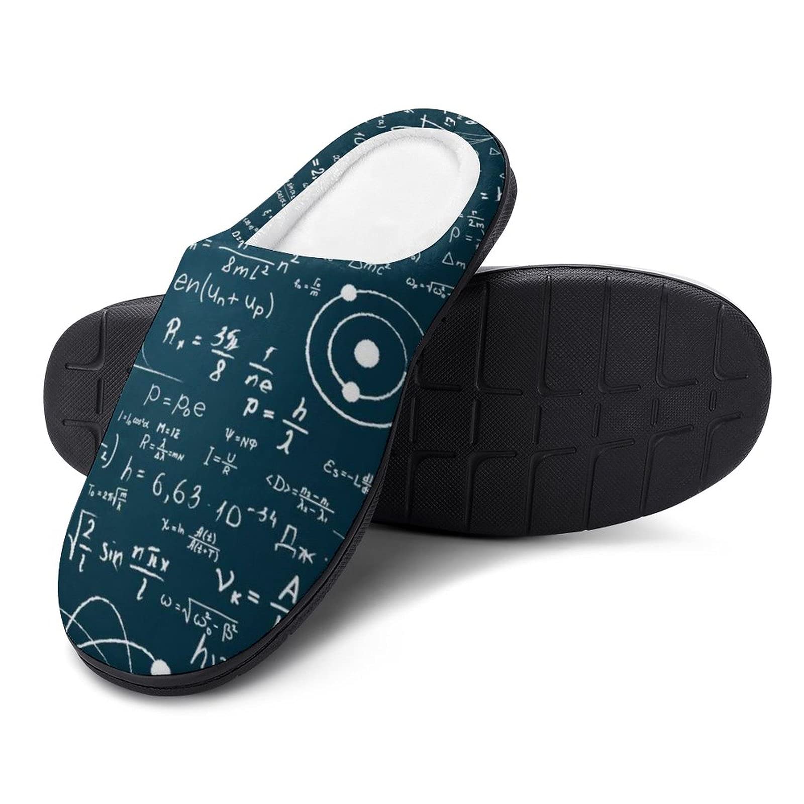 BAIKUTOUAN Men's Cotton Slippers - Winter Warm Soft Comfortable House Shoes with Science Formula Print | Physical Mathematics Design for Indoor & Home Wear