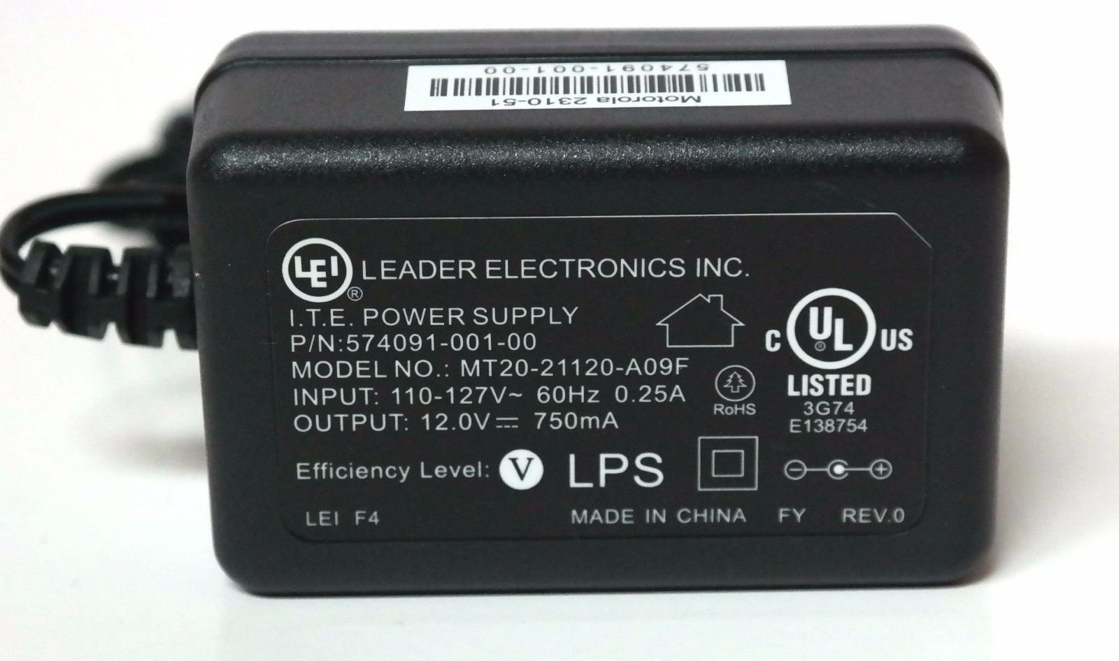 Genuine Leader Electronics LEI MT20-21120-A09F AC Power Adapter 12V 750mA Power Supply (574091-001-00) - Perfect for Laptops, Printers & Office Equipment