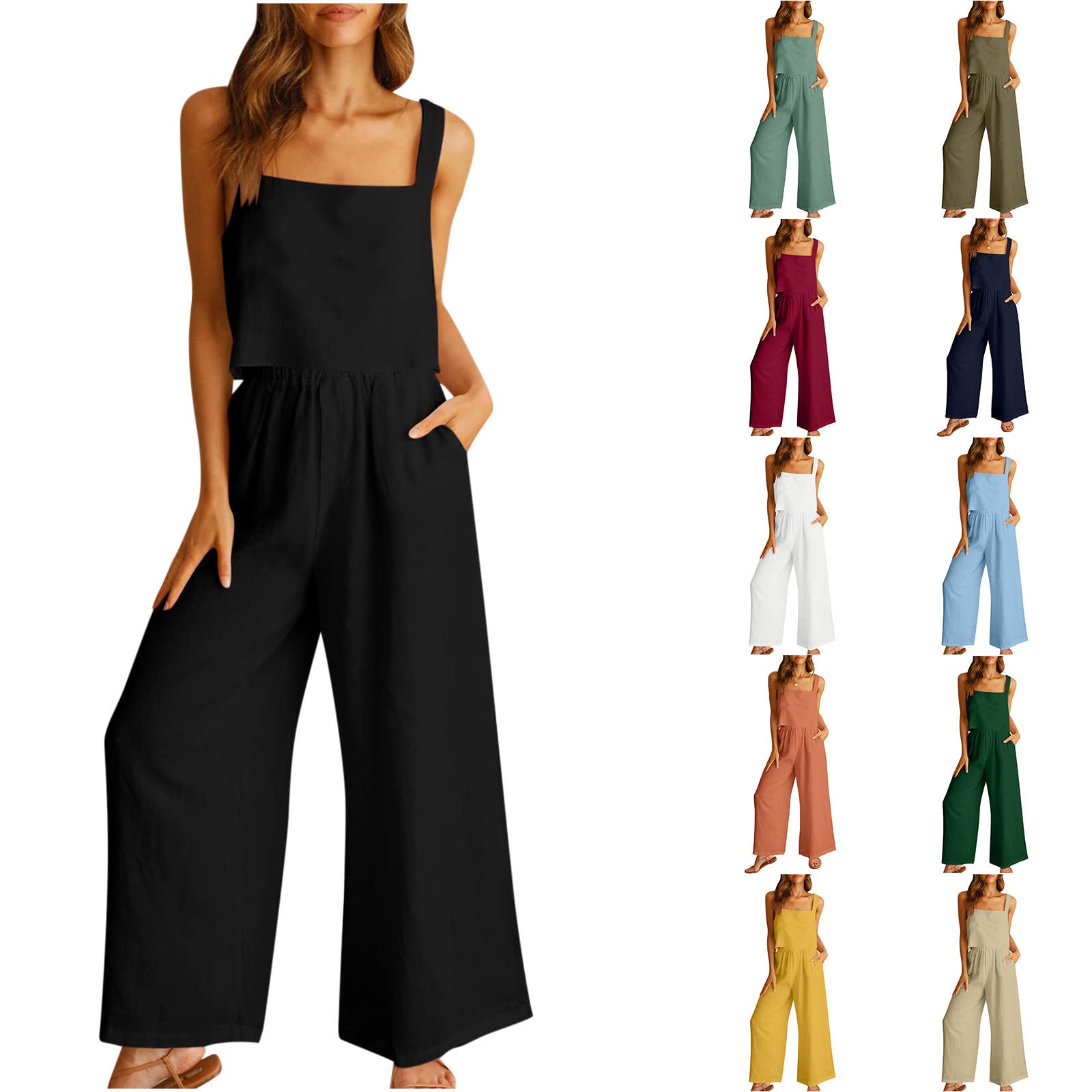Linen 2 Piece Set for Women - Summer Lounge Outfit with Crop Top & Pants | Casual Comfort Wear