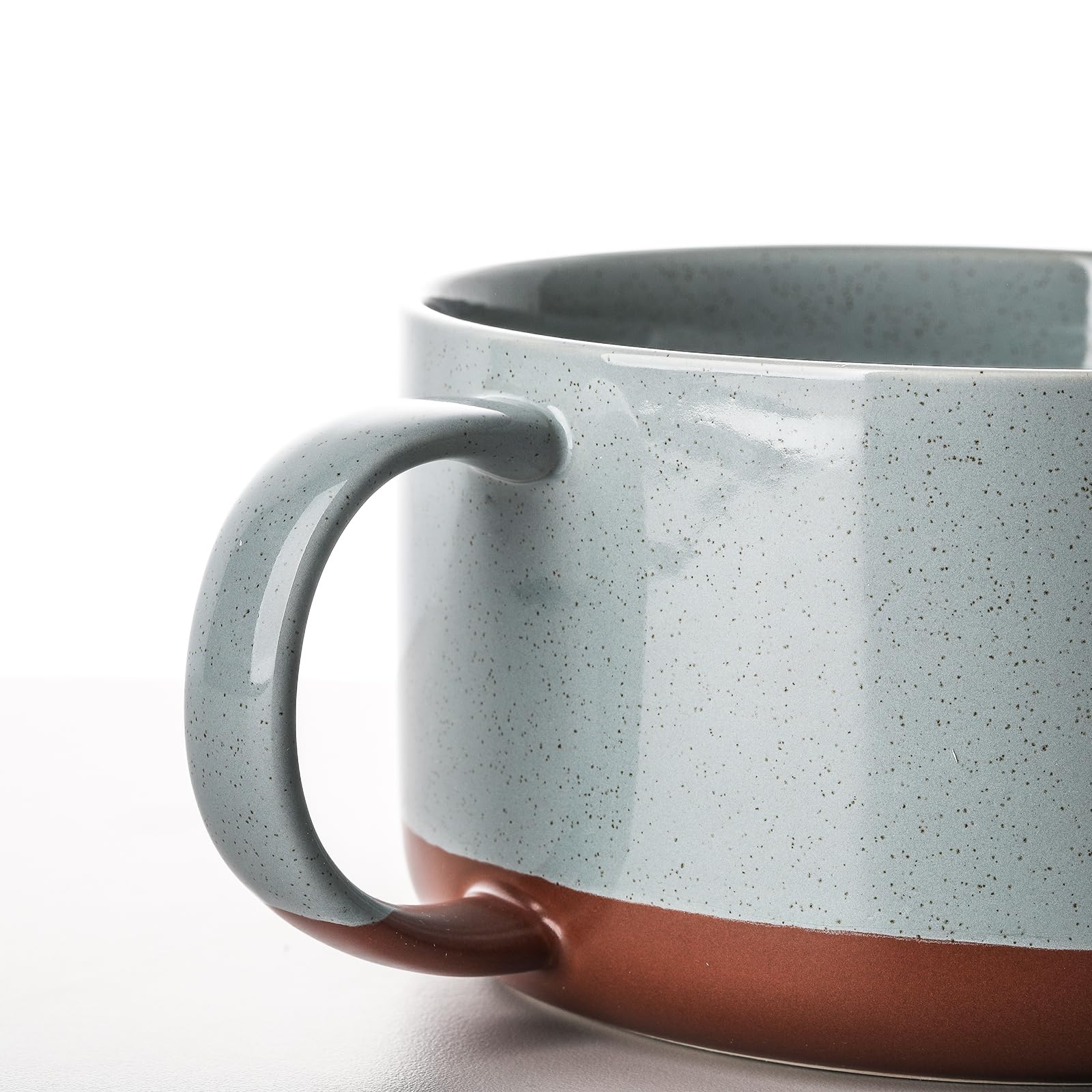 Extra Large 6-Inch Ceramic Soup Bowl with Handle - Microwave Safe Oversized Soup Mug for Breakfast & Lunch - Blueish Gray - Perfect for Ramen, Cereal & Family-Sized Portions