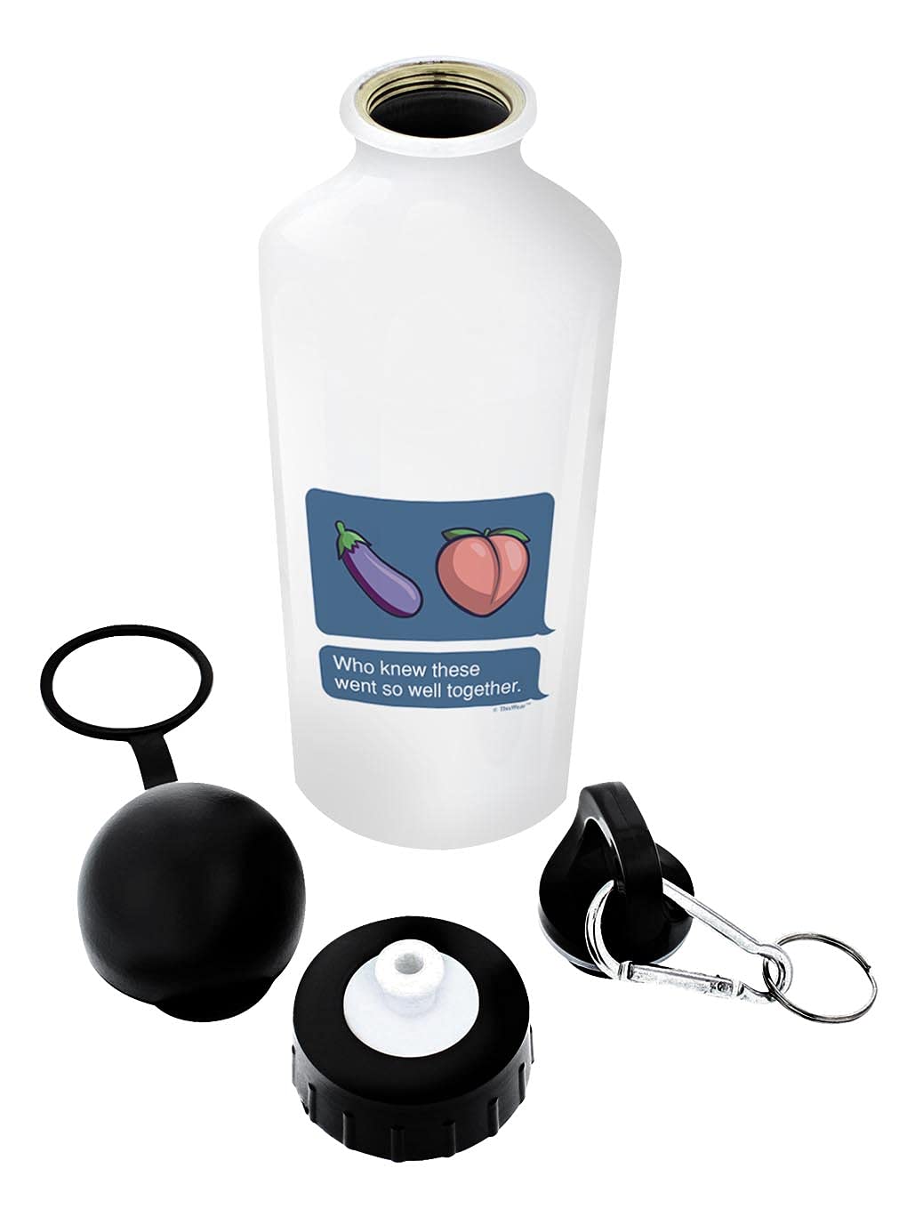 Peach & Eggplant Emoji Aluminum Water Bottle with Clip & Sport Top - Funny Novelty Gift for Friends, Gym & Outdoor Activities