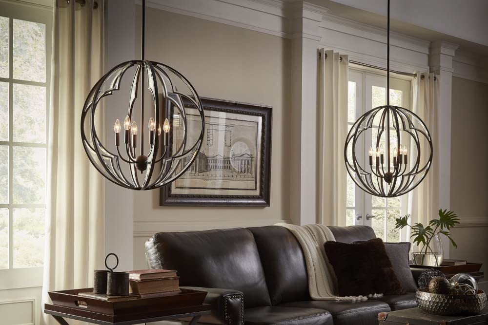 Vintage Farmhouse Large Pendant Light with Fresnel Lens Glass in Olde Bronze - Perfect for Kitchen Island, Dining Room, or Entryway Lighting