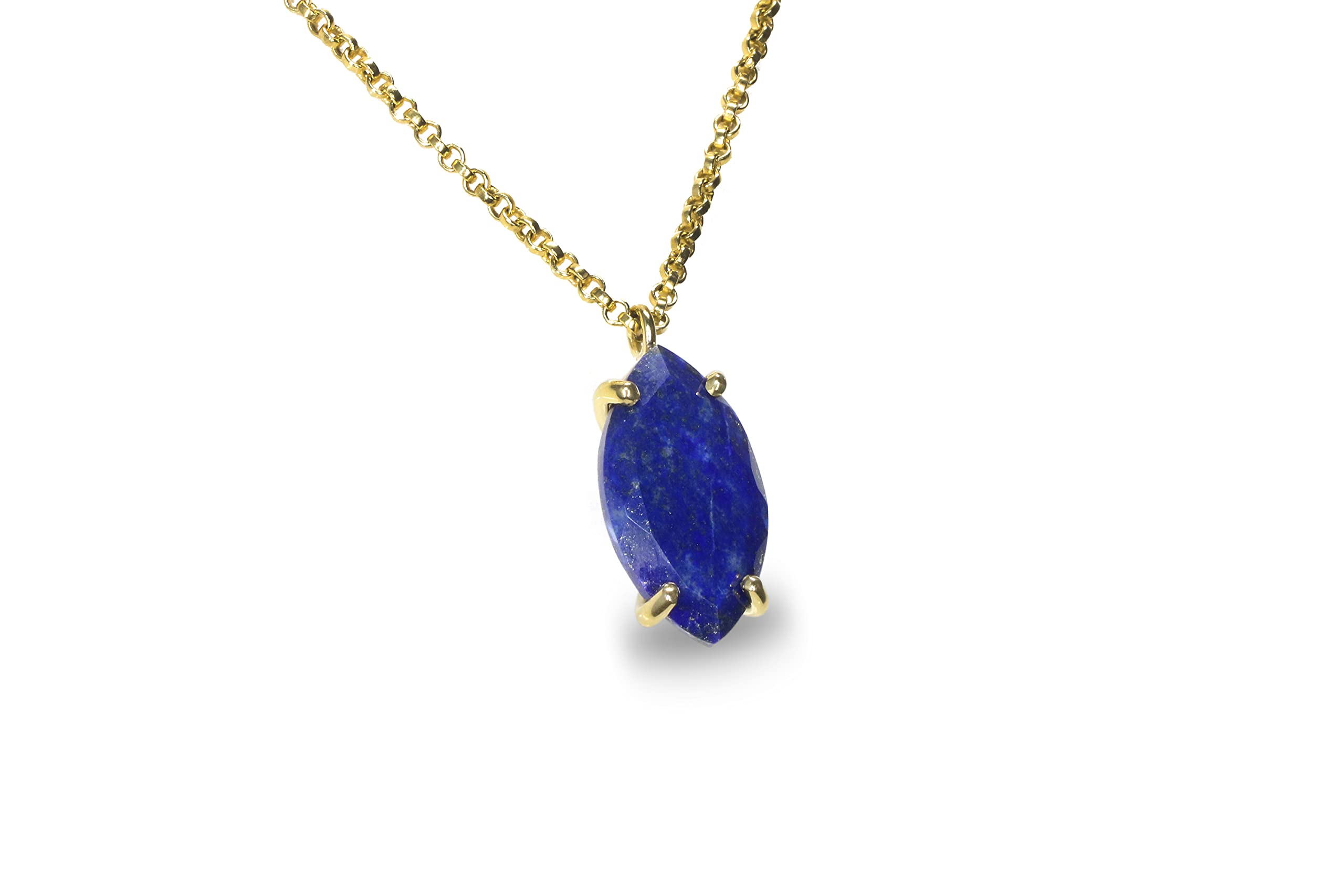 14K Gold Lapis Lazuli Necklace - Marquise Cut September Birthstone Jewelry for Women | Elegant Statement Necklace for Birthday, Mother's Day & Graduation Gifts | Customizable Length | Perfect for Weddings, Parties & Special Occasions