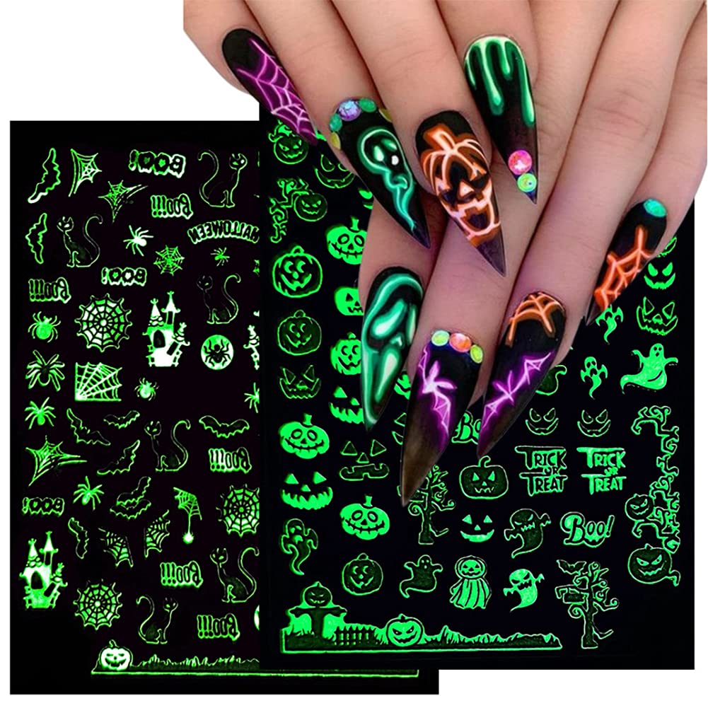 6 Sheets Halloween Nail Stickers - Skull Ghost Spider Bat for DIY Nail Art | Party & Costume Nails