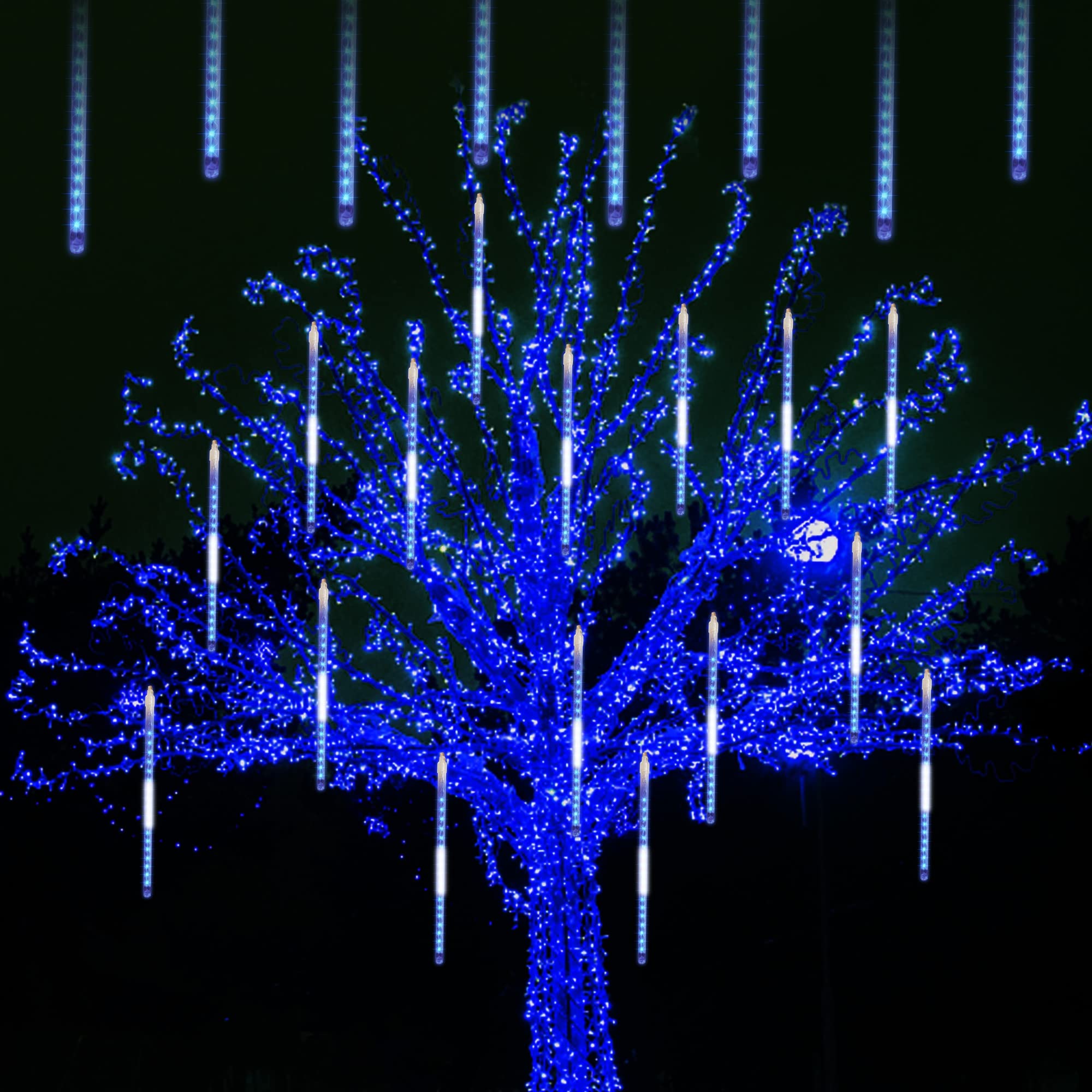 12 Inch Meteor Shower LED Christmas Lights - 8 Tubes 288 LEDs Outdoor Icicle Snow Falling Lights, Connectable Raindrop String Lights for Xmas Wedding Party Tree Holiday Decor (Blue) - Perfect for Indoor/Outdoor Holiday, Garden, and Event Decorations
