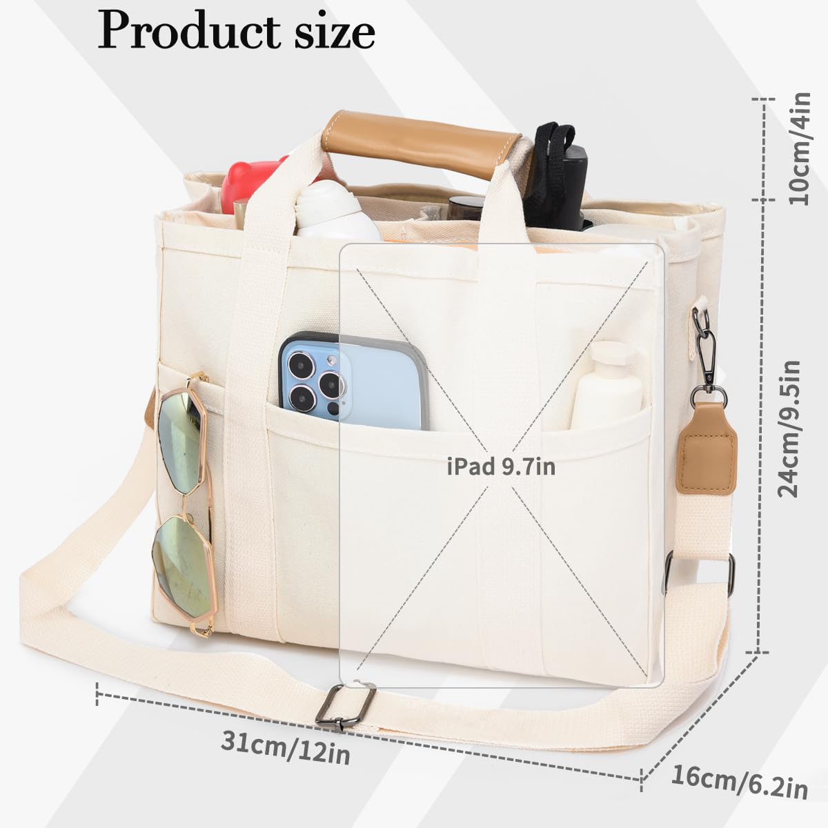 Stylish Canvas Tote Bag for Women with Multiple Pockets - Trendy Crossbody Shoulder Handbag with Spacious Compartments | Perfect for Work, Travel, Shopping & Daily Use