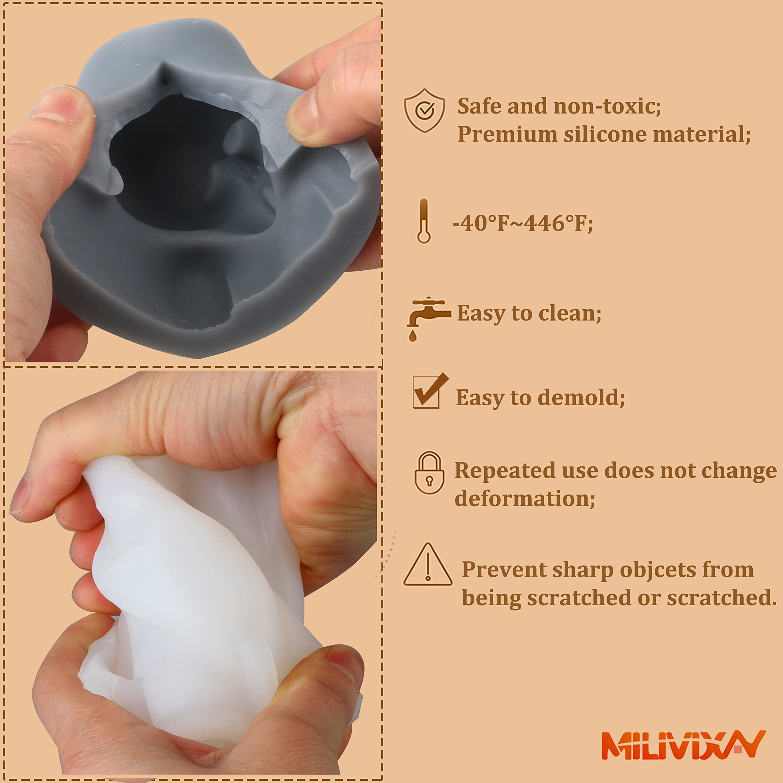 2PCS Large Skull Silicone Molds for Candle Making & Epoxy Resin Casting - DIY Home Decor, Halloween Crafts, and Unique Art Projects