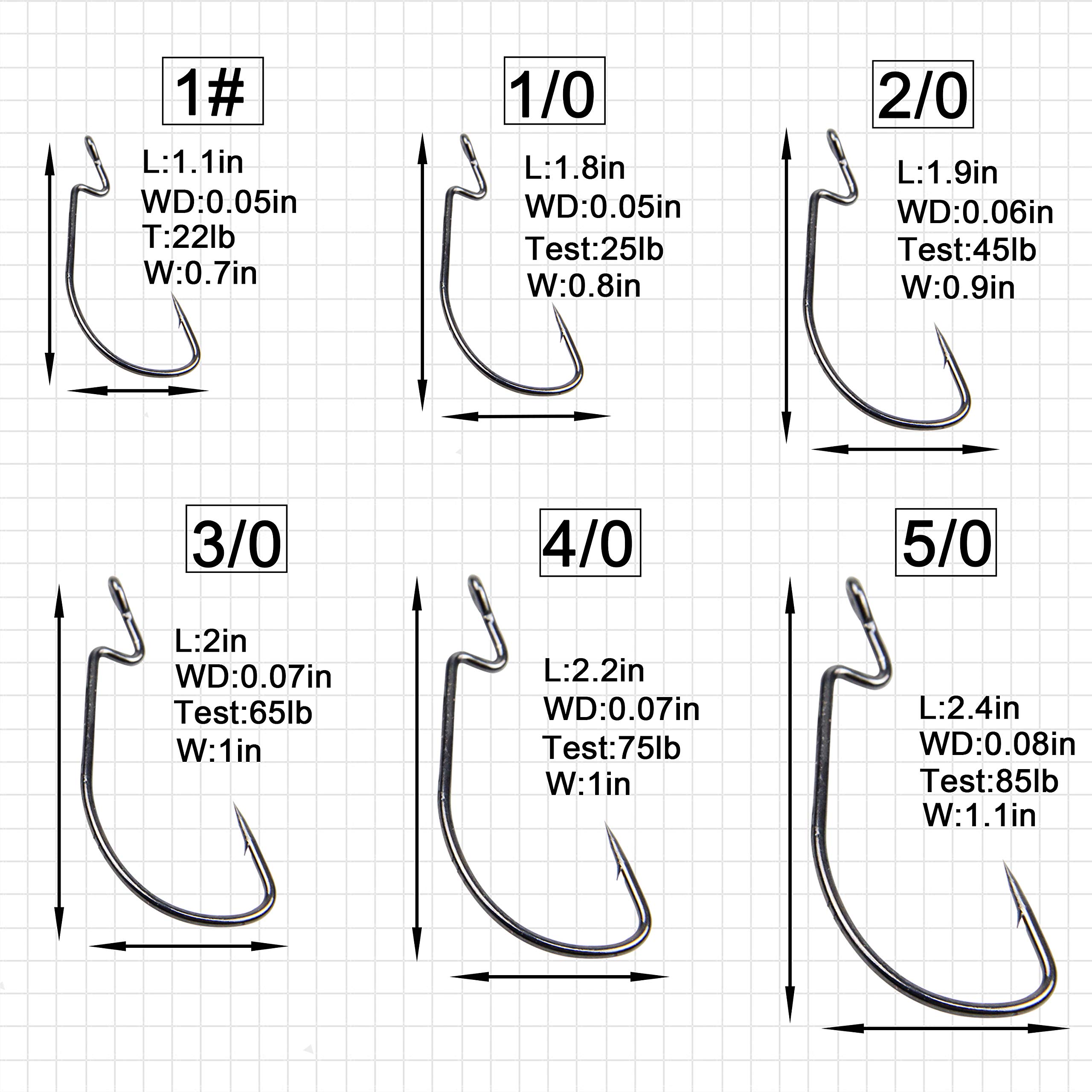 Bass Fishing Hooks Set - 120pcs High Carbon Steel Worm Hooks for Bass, Trout in Saltwater & Freshwater