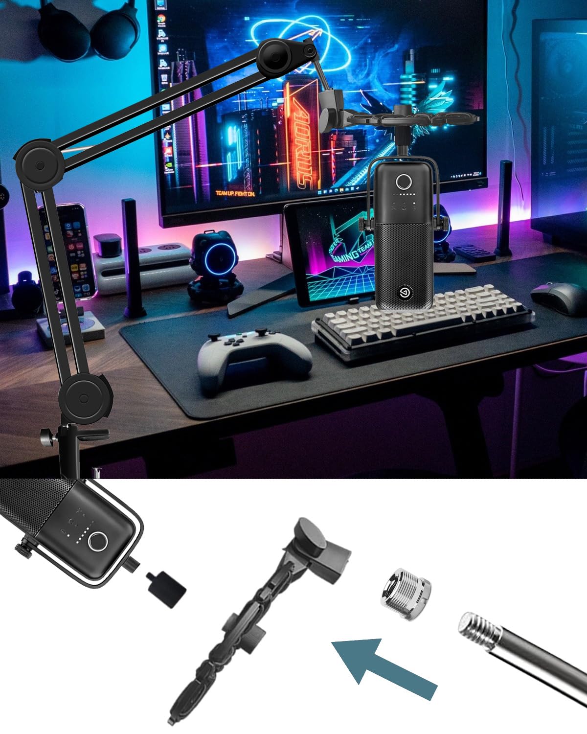 Heavy Duty Adjustable Microphone Boom Arm with Shock Mount - Universal Mic Stand for Podcasting, Live Streaming, Gaming & Studio Recording | Stable Professional Audio Equipment for Home & Broadcast Studios