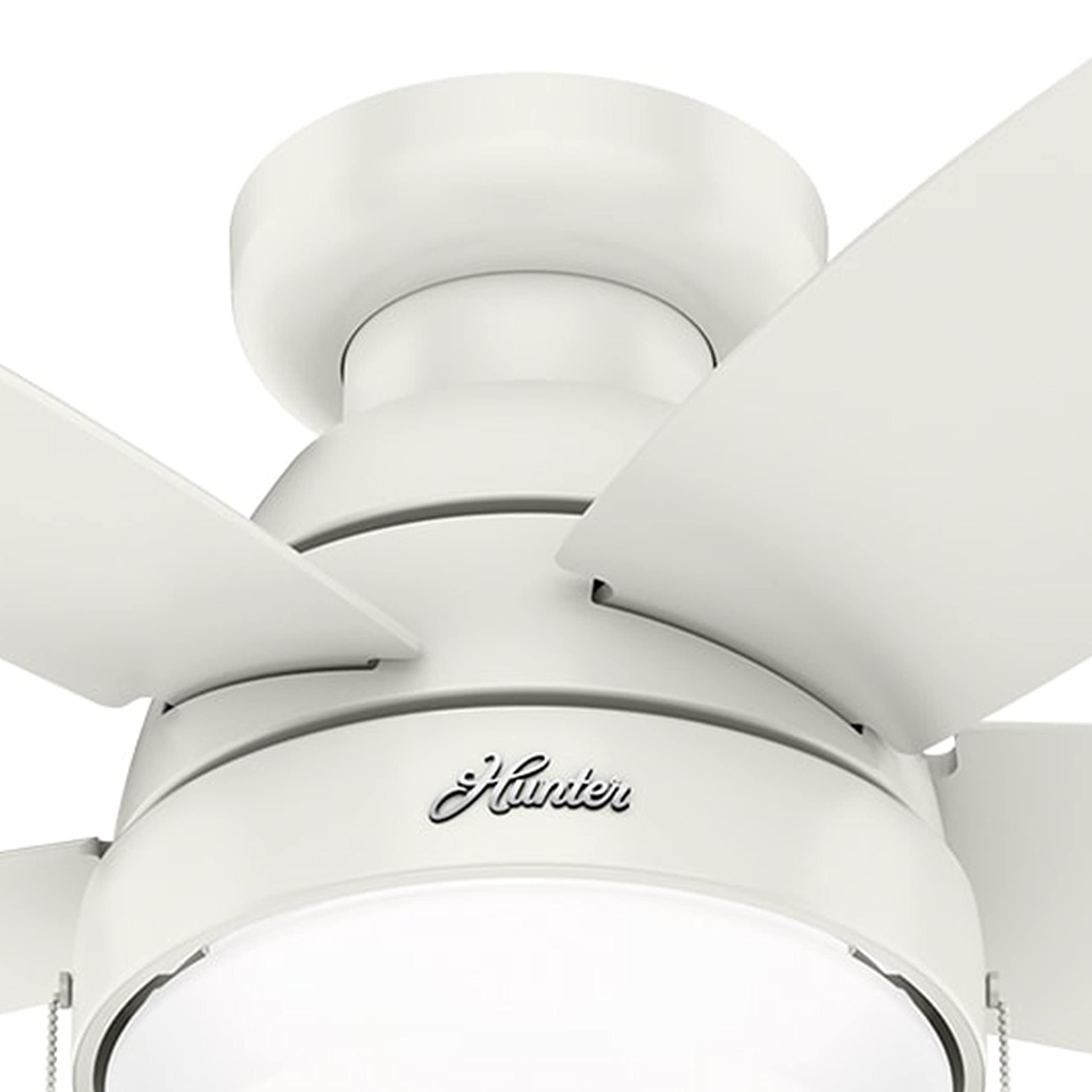 Hunter Fan 44 Inch Low Profile Fresh White Ceiling Fan with LED Light Kit - Indoor/Outdoor Use, Pull Chain Control - Perfect for Bedroom, Living Room, Patio & Covered Porch (Renewed)