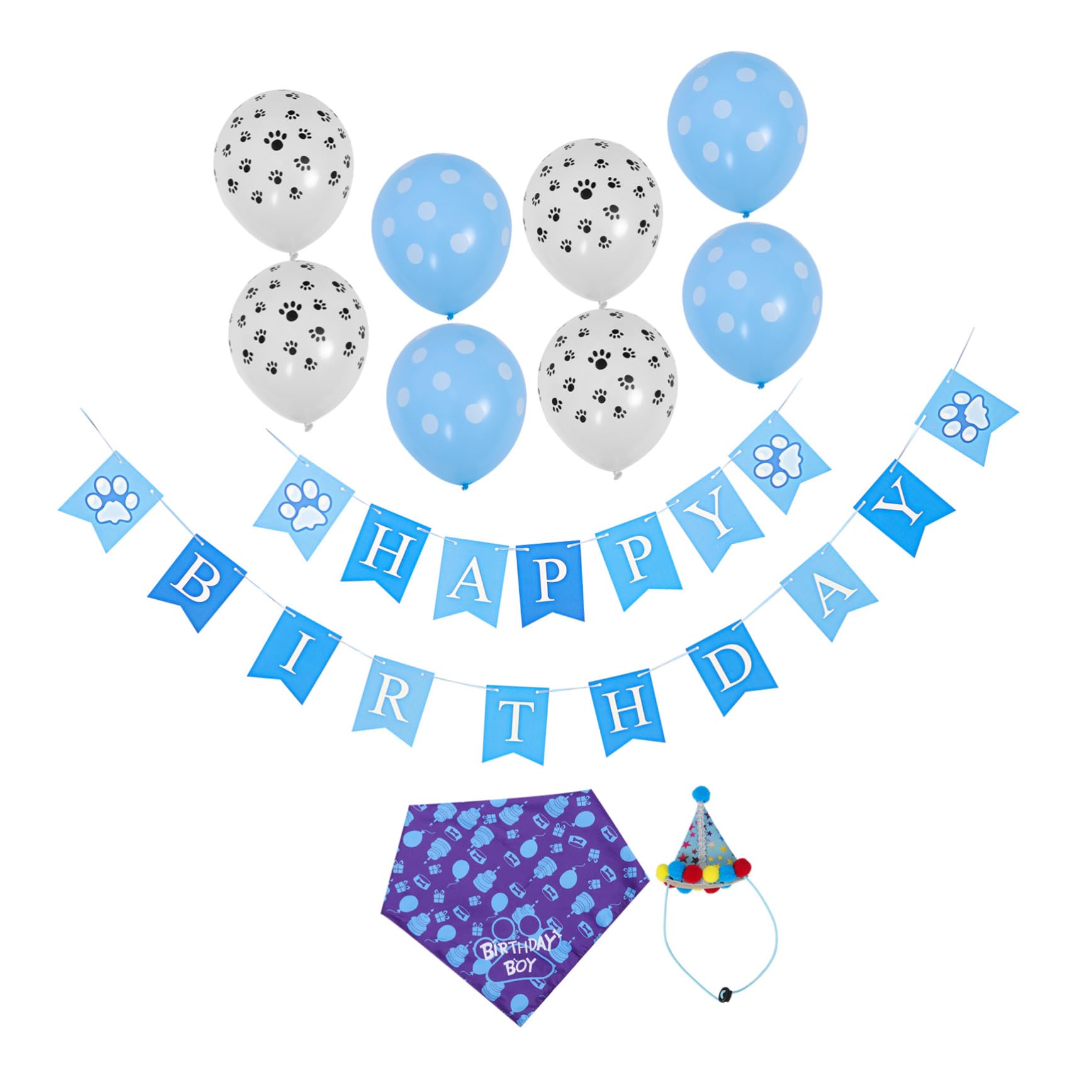 1 Set Pet Birthday Party Decorations - Dog Birthday Dress Up Kit with Bunting Banner, Bow Tie, Balloons & Cat Bib - Perfect for Dog & Cat Birthday Celebrations, Paw-Themed Parties & Pet Costume Events