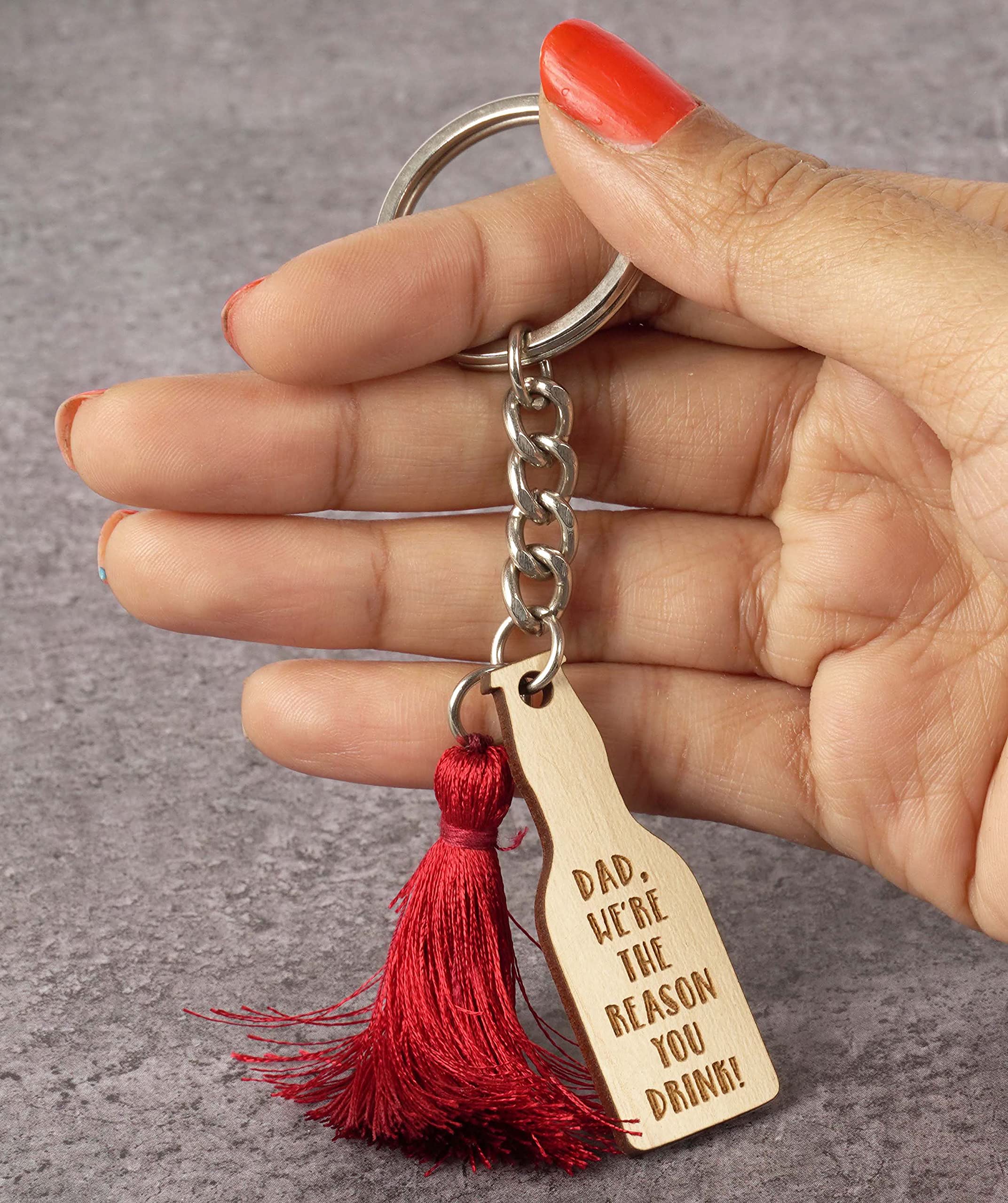 Funny Wood Engraved Keychain for Dad - Sarcastic 'We're The Reason You Drink' Novelty Gift | Perfect for Father's Day, Birthday Gifts & Everyday Humor